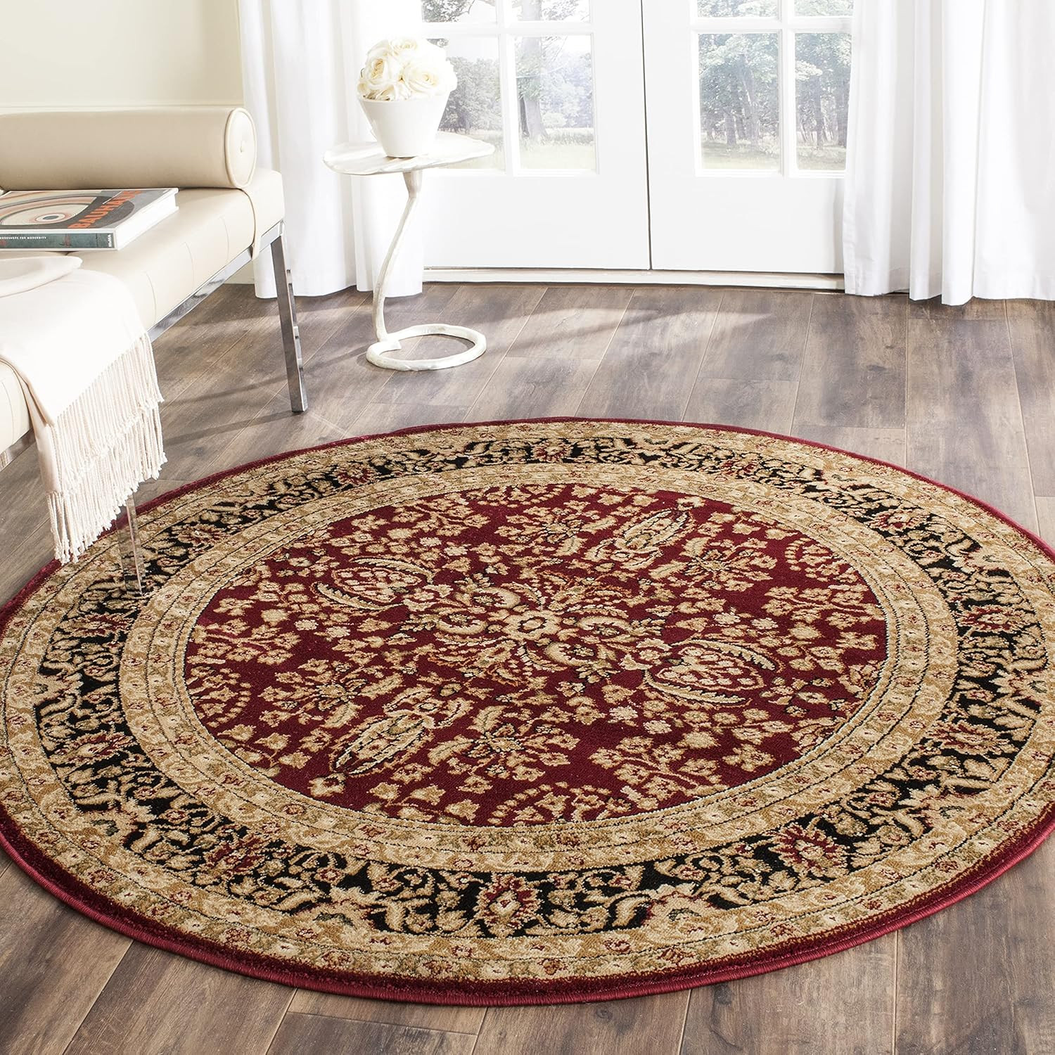 Lyndhurst 10′ Round Area Rug – Red & Black, Traditional, Easy Care, Non-Shedding