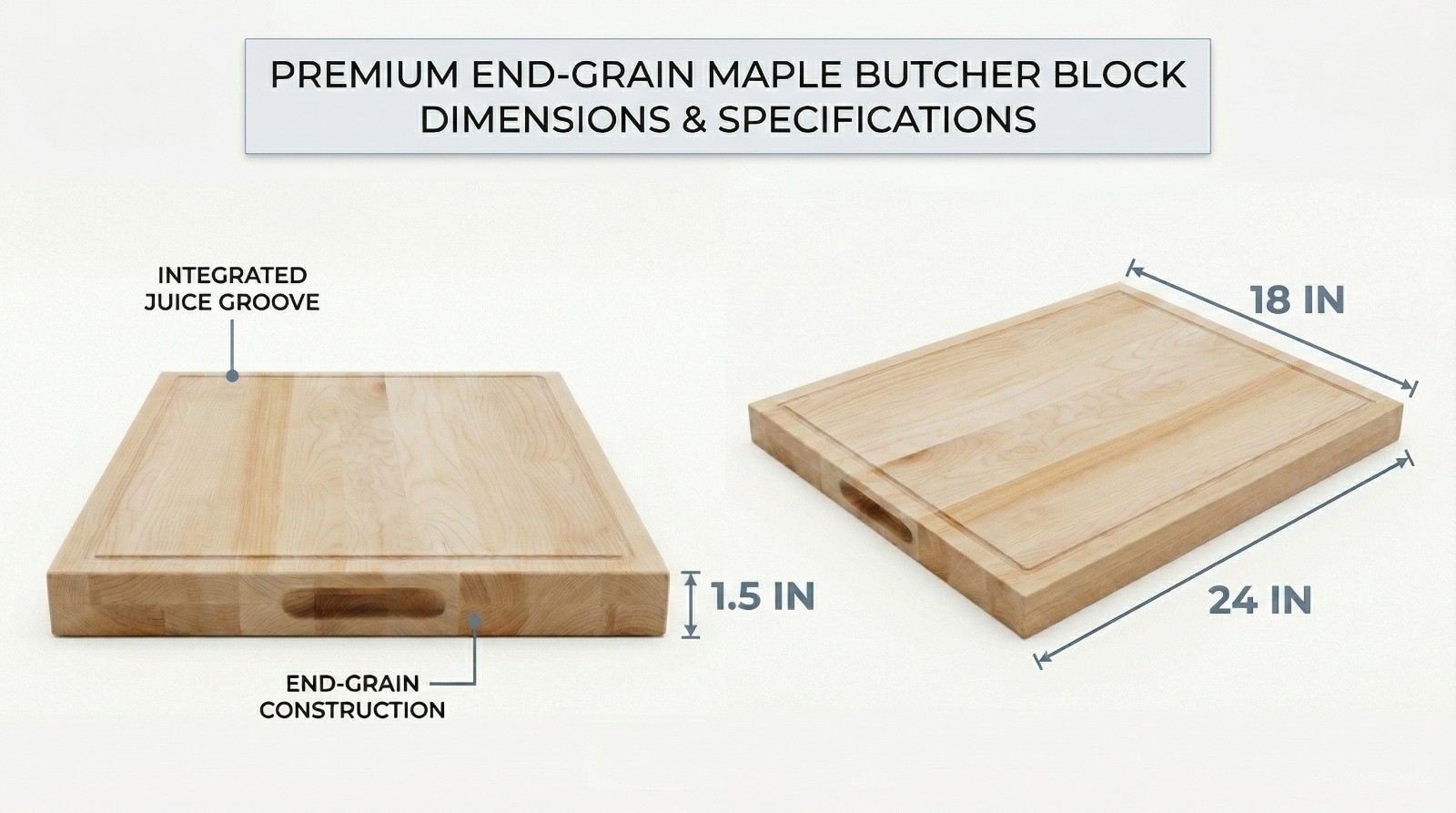 18 in. x 24 in. Maple Wood Cutting Board, Reversible with Juice Groove