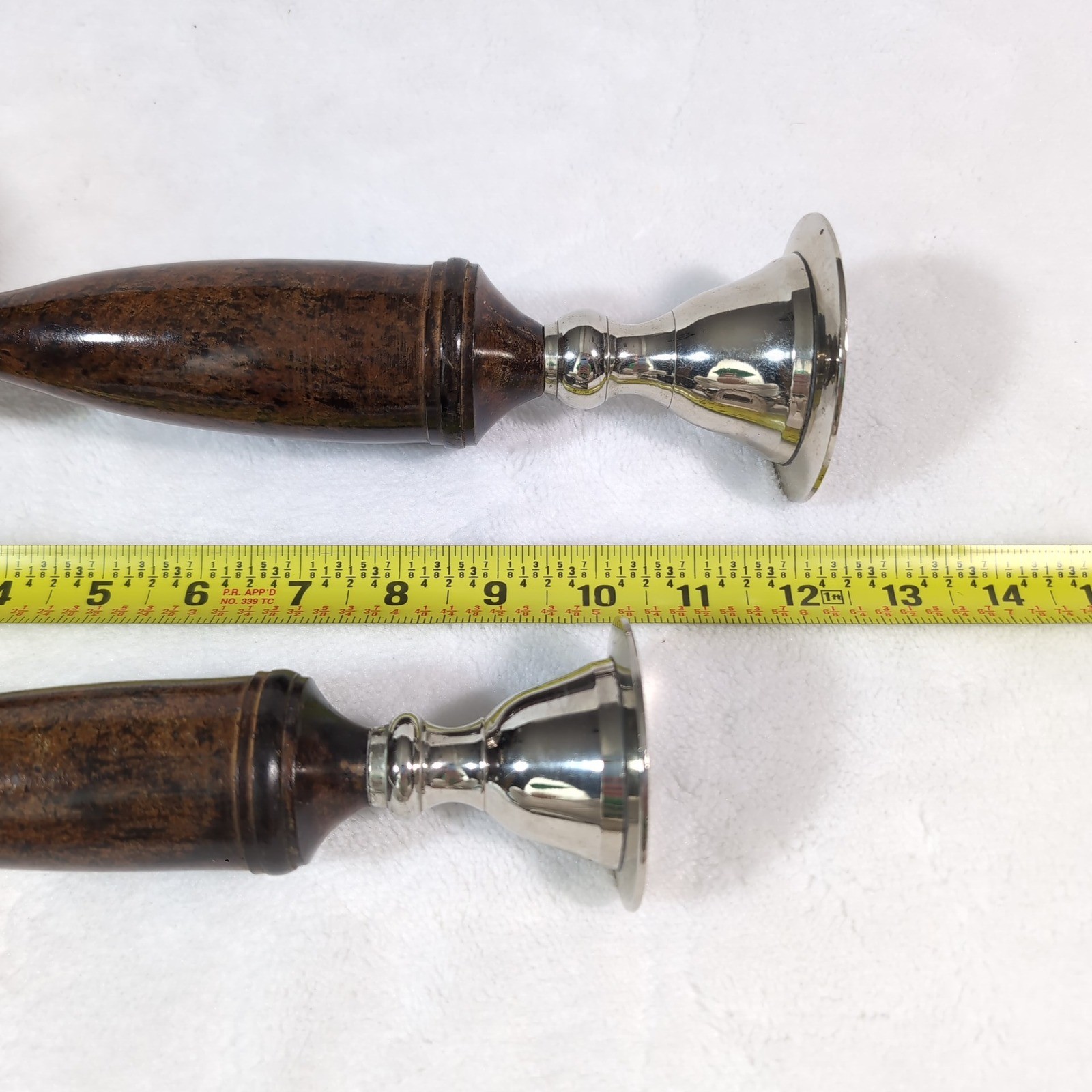 Vintage Candlestick Holders Silver Lacquered Wood~ Metal Set of 2~ India 70s MCM