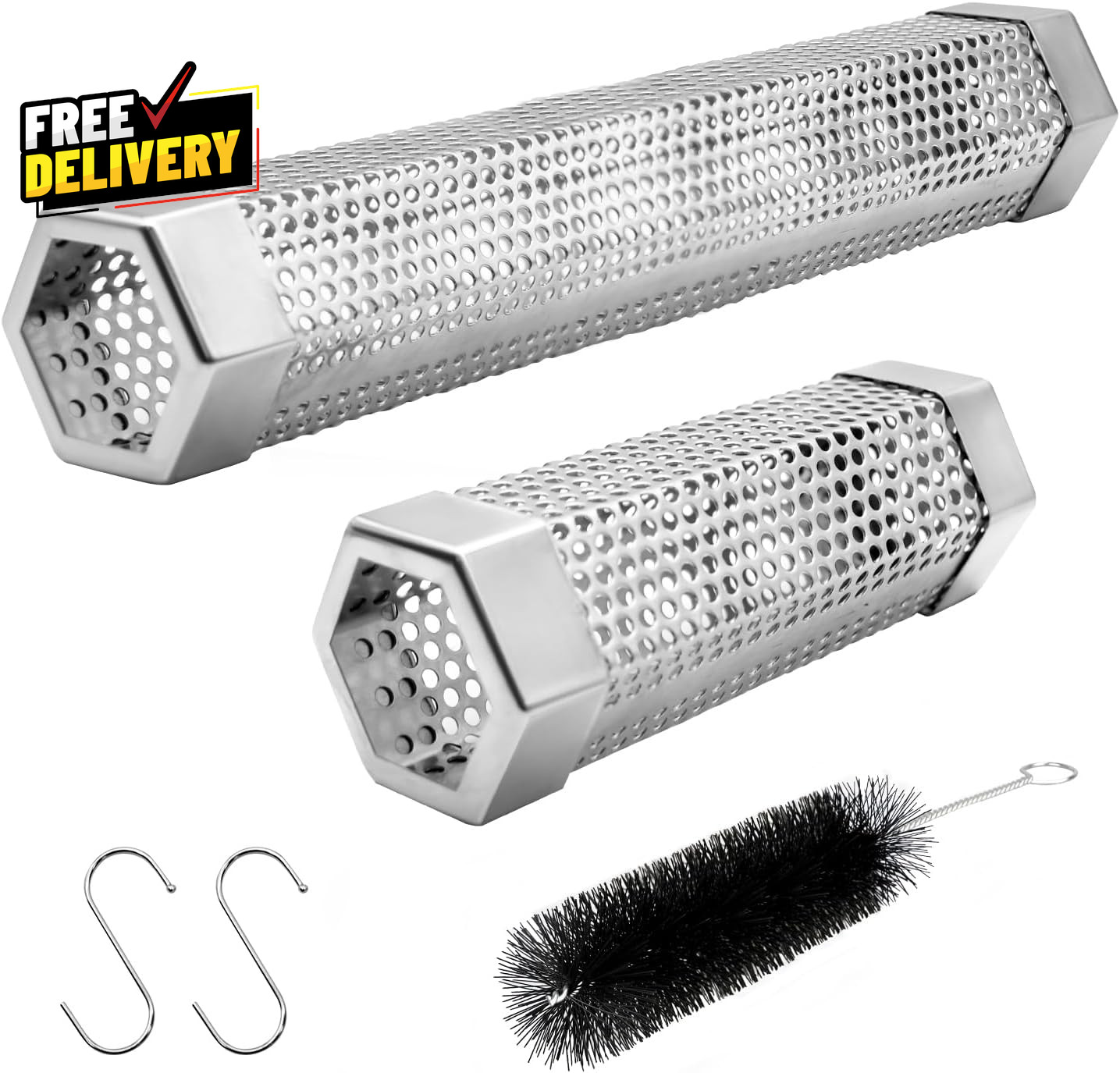 Pellet Smoker Tube Set 6 & 12 Stainless Steel BBQ Wood Smoker Tube with Brush…