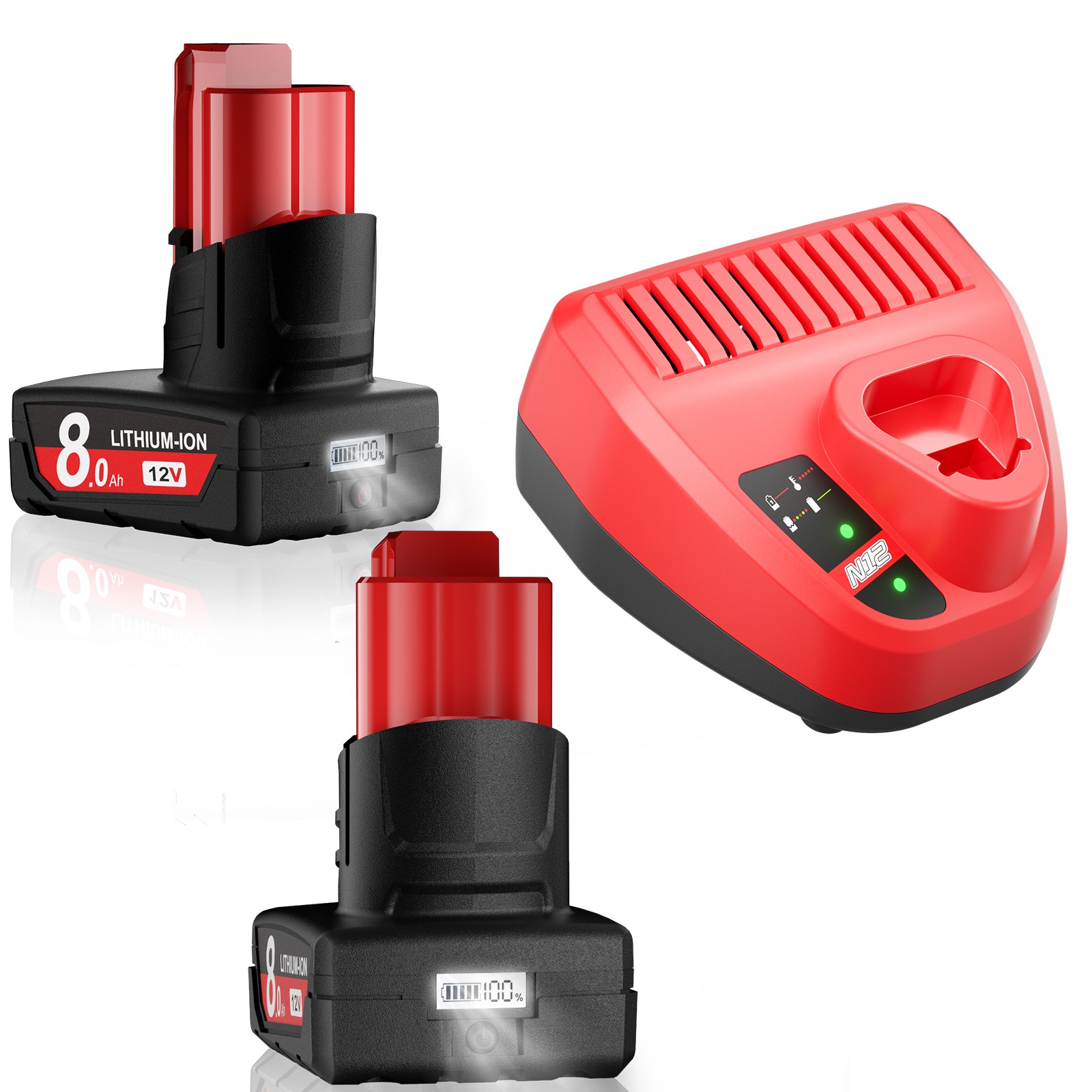 For Milwaukee for M12 LITHIUM Extended Capacity 48-11-2460 8.0Ah LCD Battery