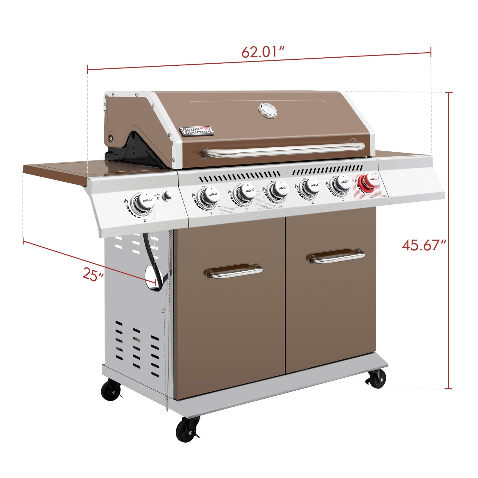 Royal Gourmet GA6402C 6-Burner BBQ Liquid Propane Gas Grill ,74,000 BTU, Coffee