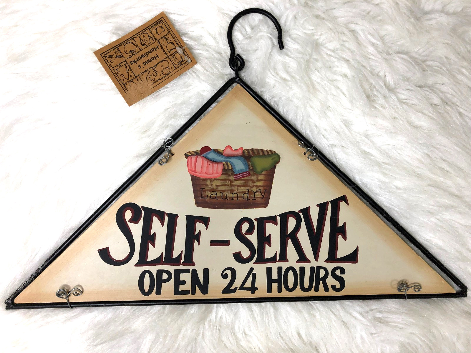 Home & Garden Laundry Room Sign Metal Self Serve Open 24 Hrs. Whimsical 16x11x10