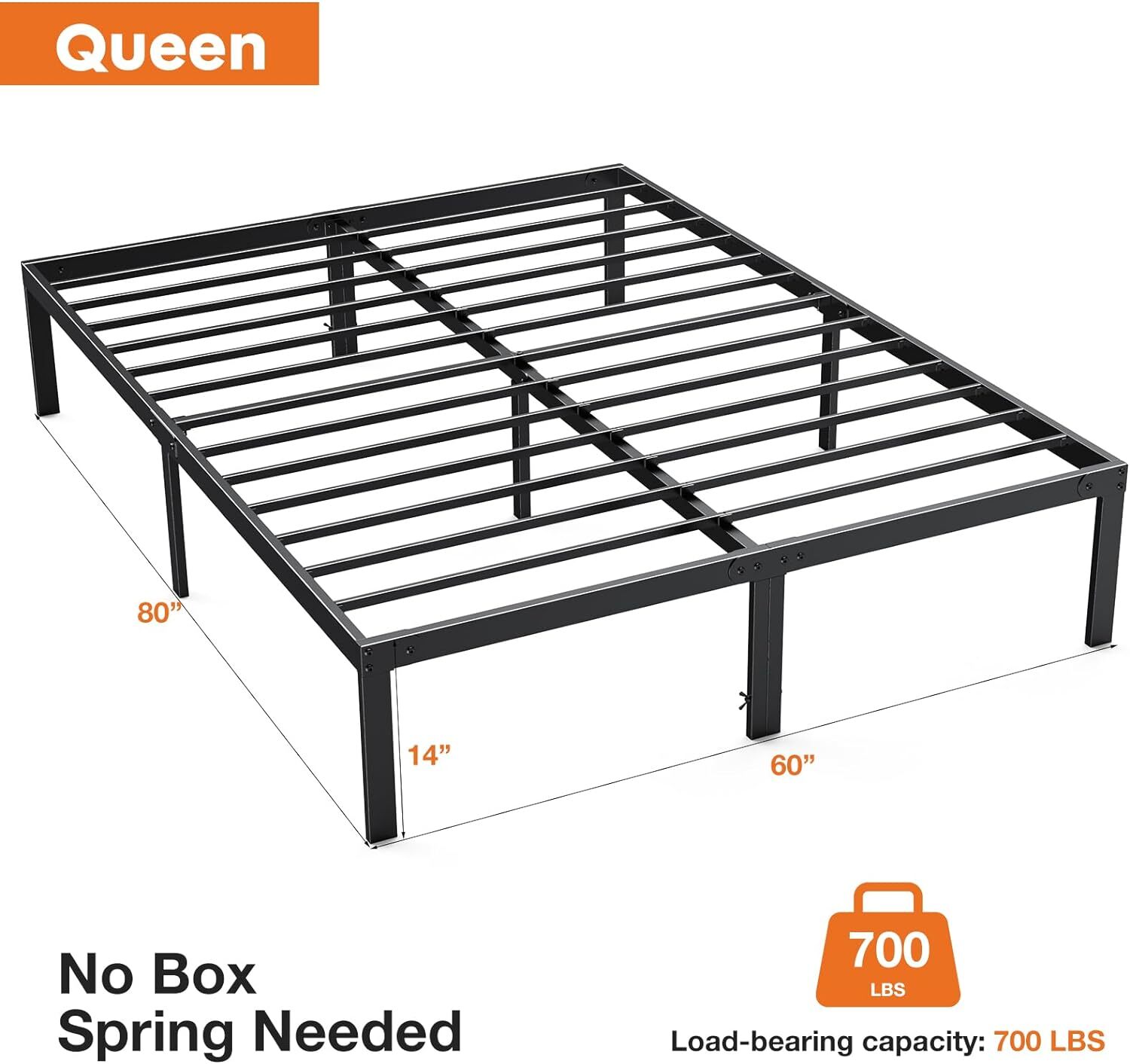 Metal Queen King Full Size Bed Frame Bedroom Sturdy Steel Slat Support Bedstead
