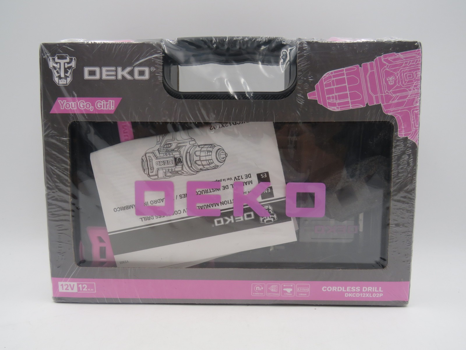DEKOPRO 12V Power Drill Set with Pink 800RPM Electric Drills Tools NEW SEALED
