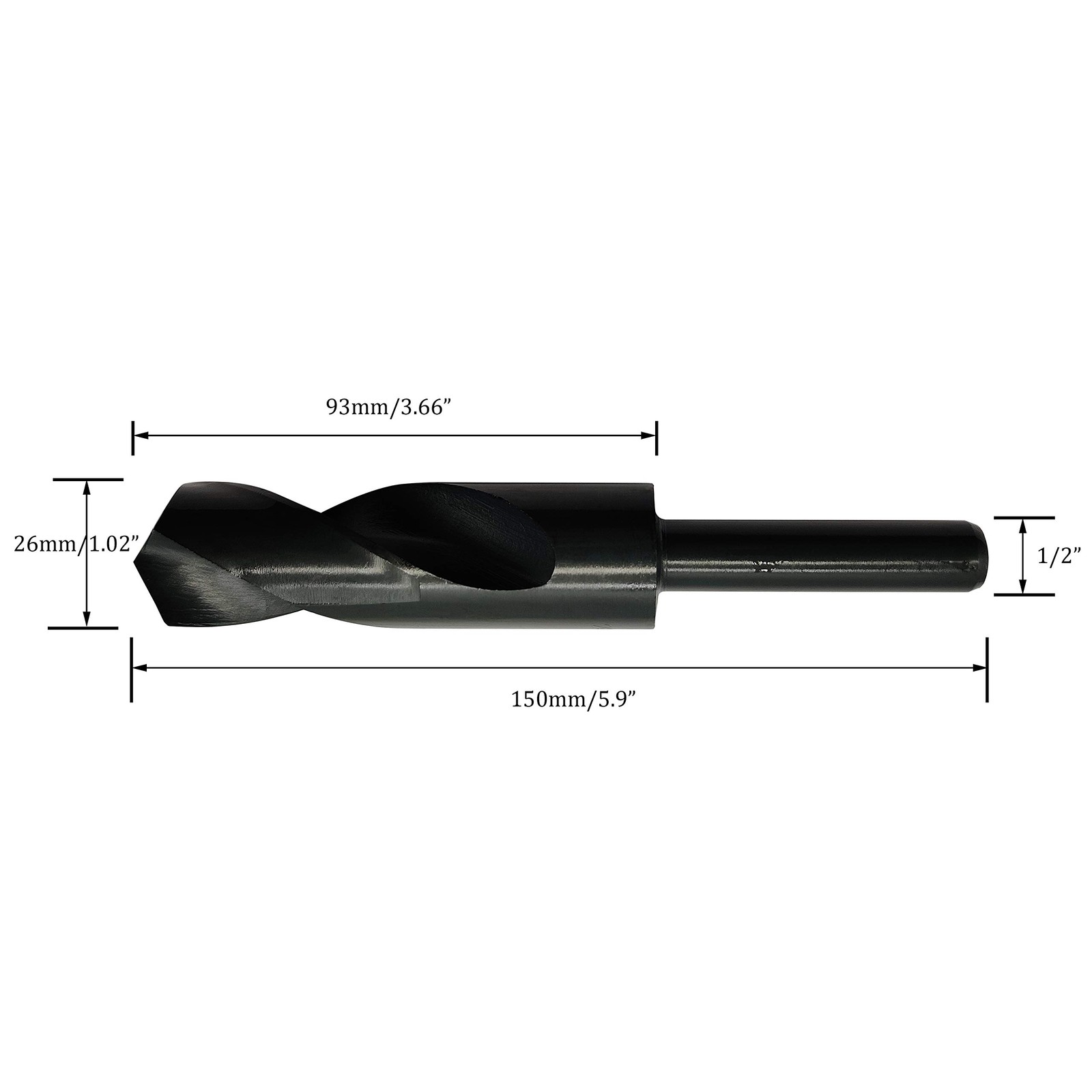 26mm Reduced Shank Drill Bit, 1/2” Shank High Speed Steel Twist Drill Bit HSS…