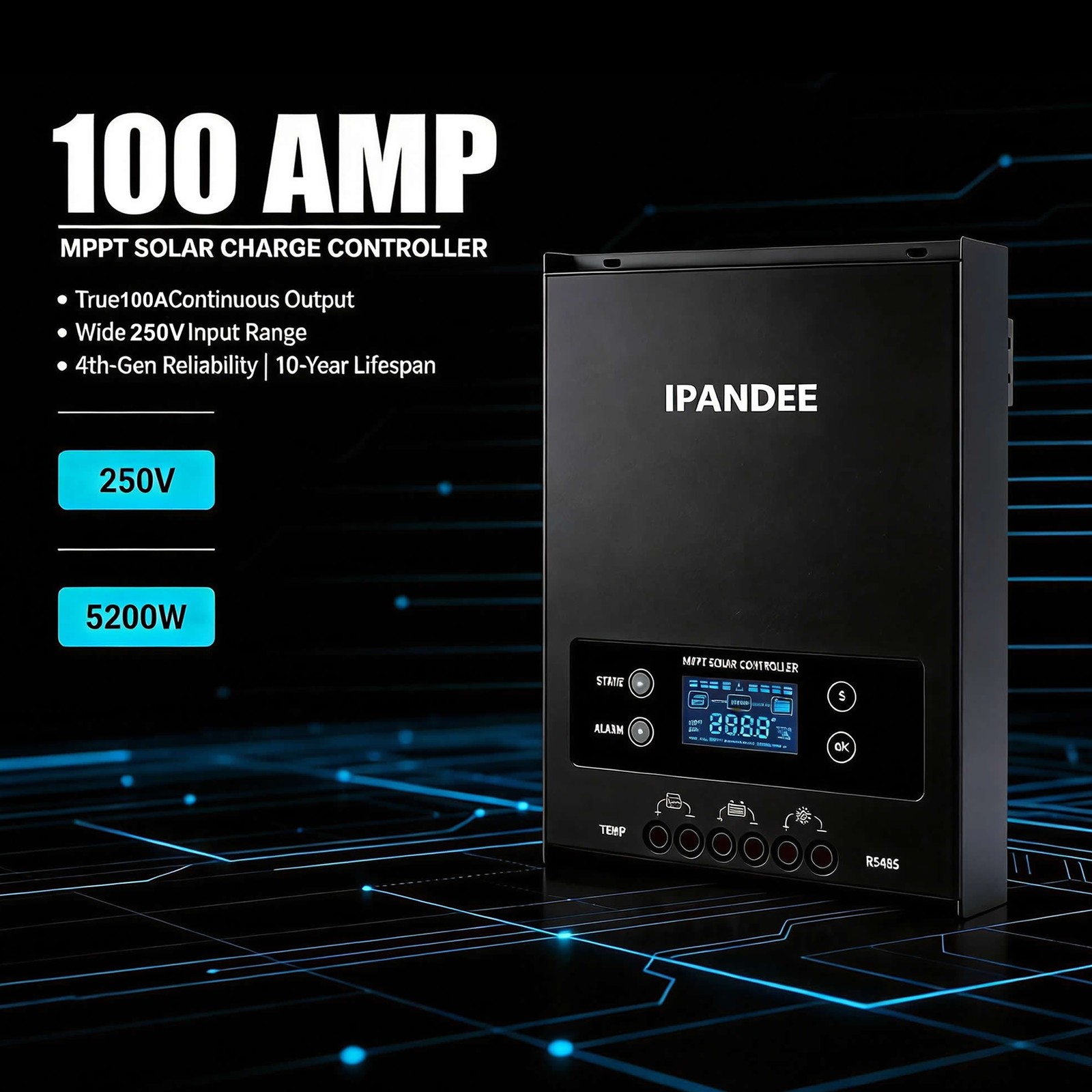 100A MPPT Solar Charge Controller 12V/24V/36/48V Battery Solar Regulator Max250V