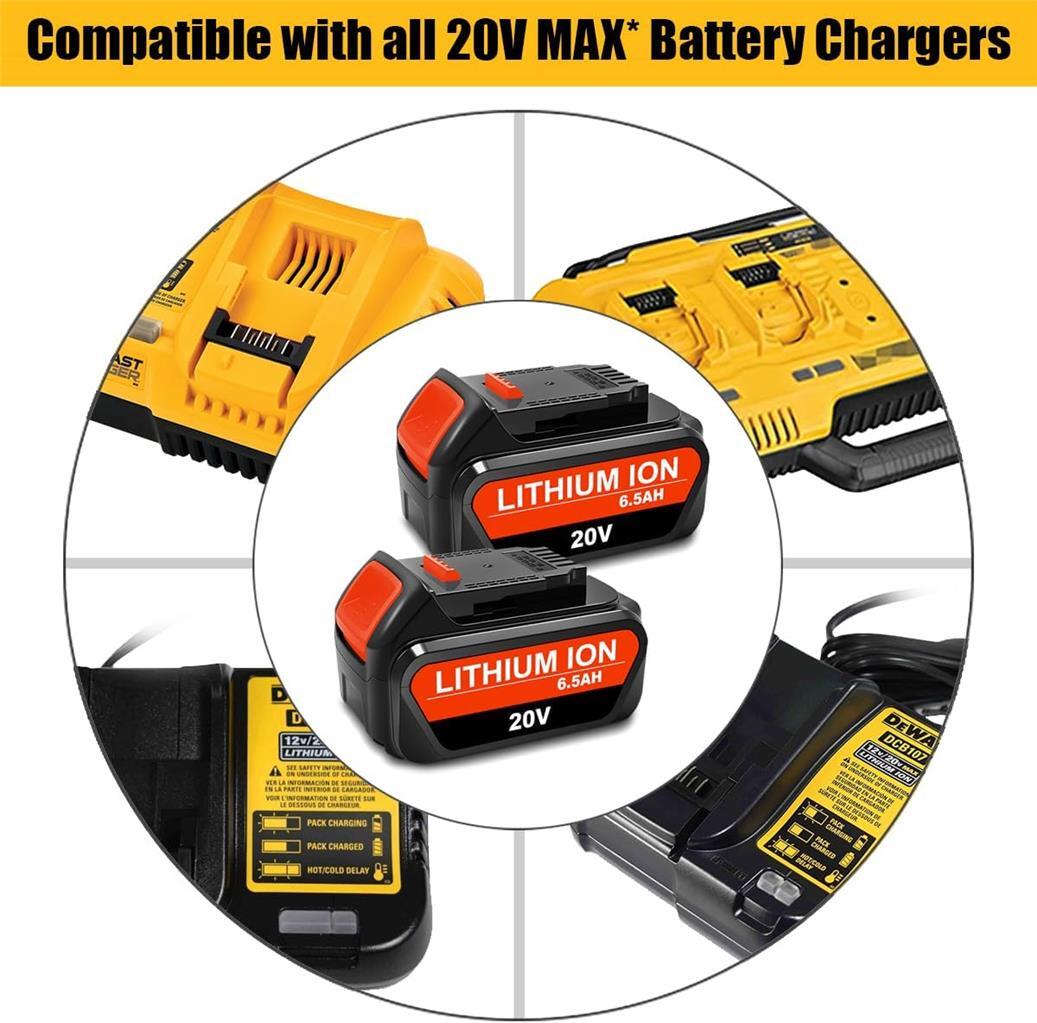 2 PACK New DCB206 6.5Ah Battery for Dewalt 20v Max 6Ah Battery DCB206-2