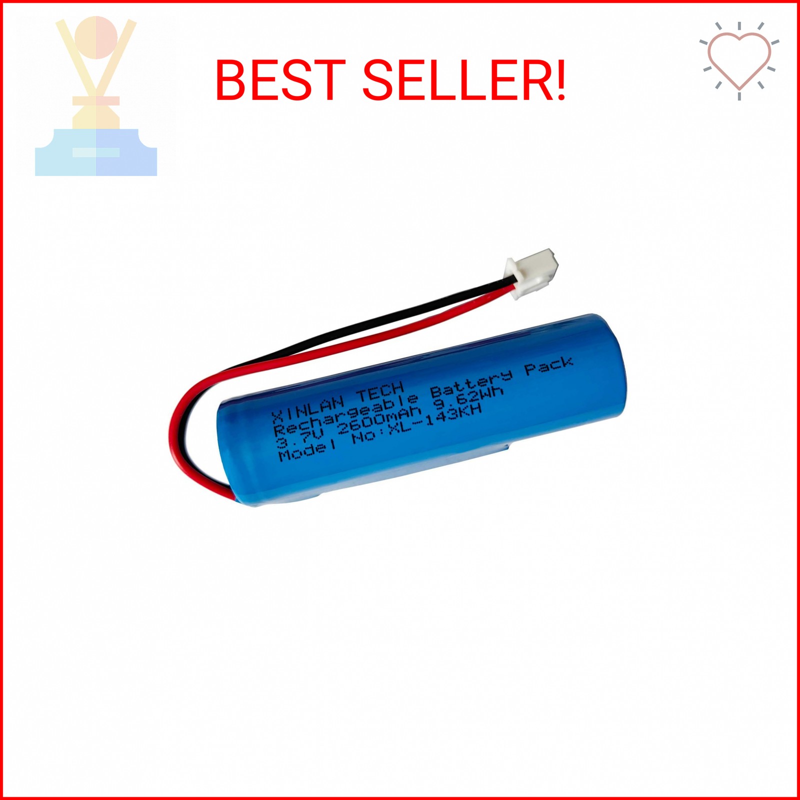 XINLANTECH 3.7V 2600mAh 18650 Rechargeable Li-ion Battery with Jst XH2.54/2P Con