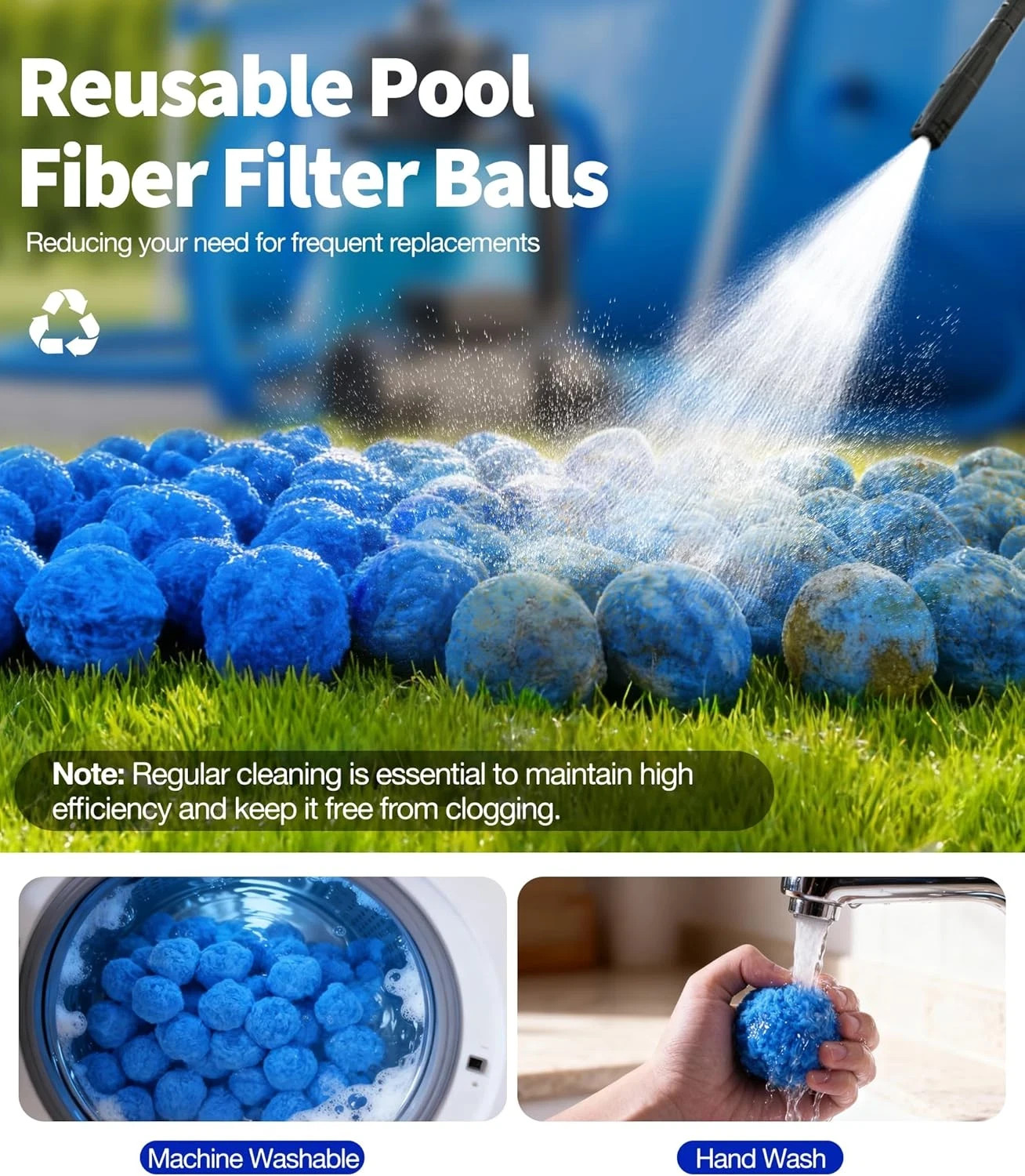 3.5 Lbs Pool Filter Balls for Sand Pump, Reusable Blue Pool Filter Media Balls R