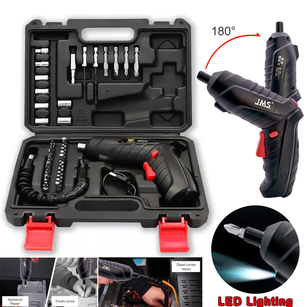 47PCS Power Tool Rechargeable Cordless Electric Screwdriver Drill Kit Portable