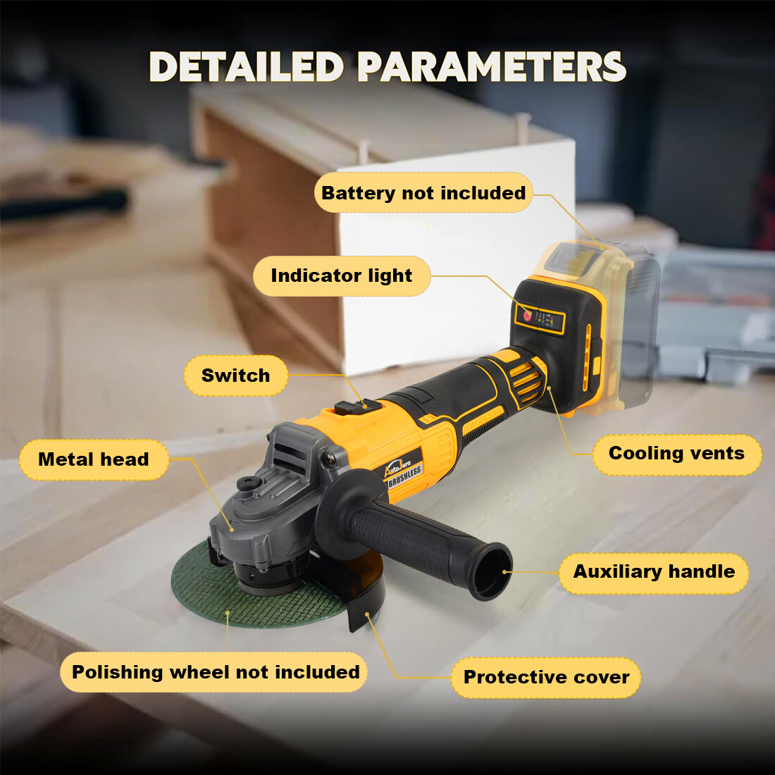 Cordless Brushless 125mm Angle Grinder Body Tool For Dewalt 20V Li-ion Battery