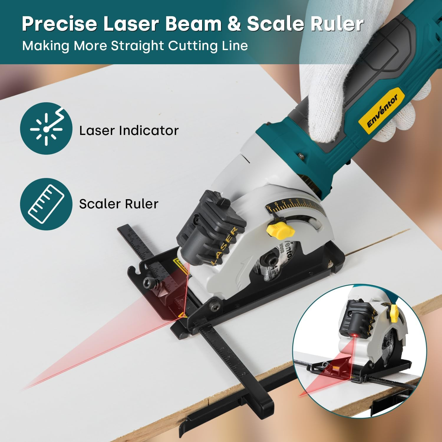 Compact Mini Circular Saw with Laser Guide, 4.8A, 3 Blades, 4000RPM