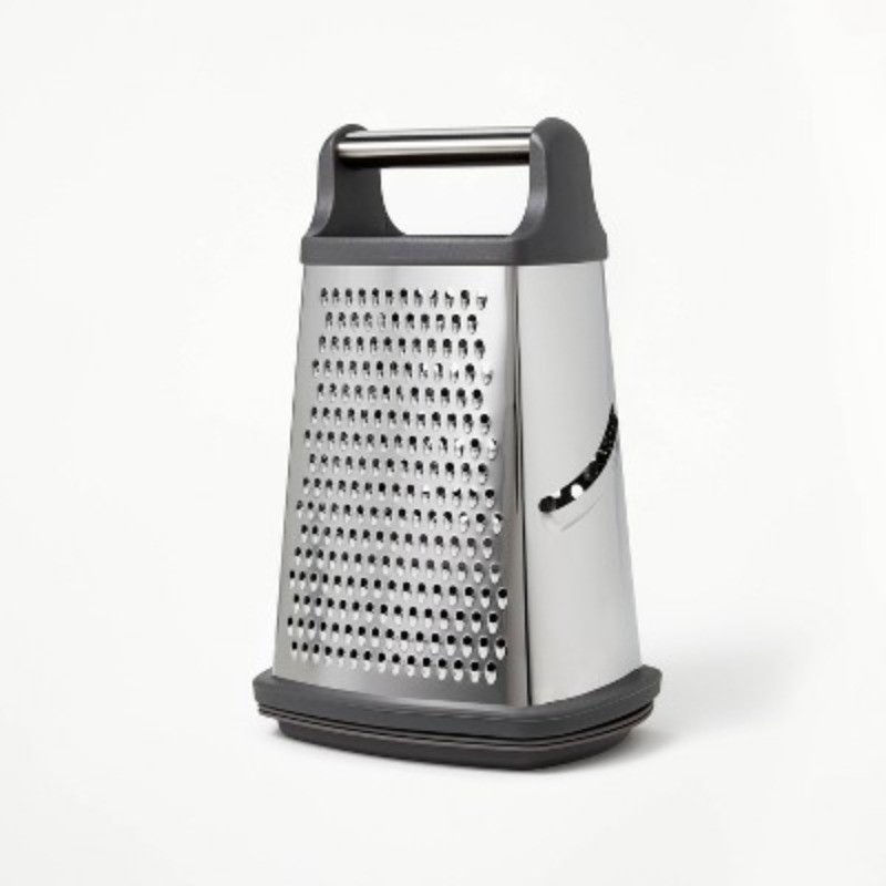 Stainless Steel Box Grater with Removable Bottom Container and Lid Silver/Gray