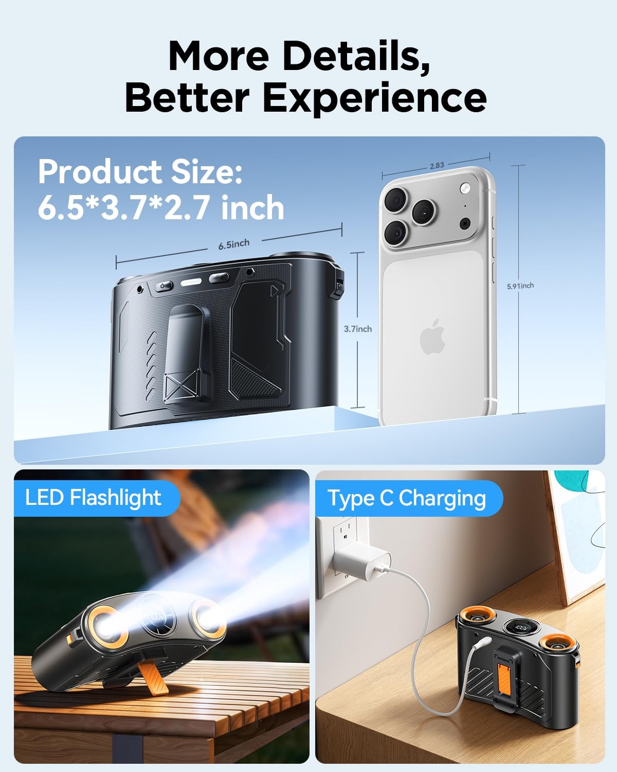 Portable Waist Fan, 16000RPM 3-Head Belt Clip Fan with 8000mAh Battery, 100 S…