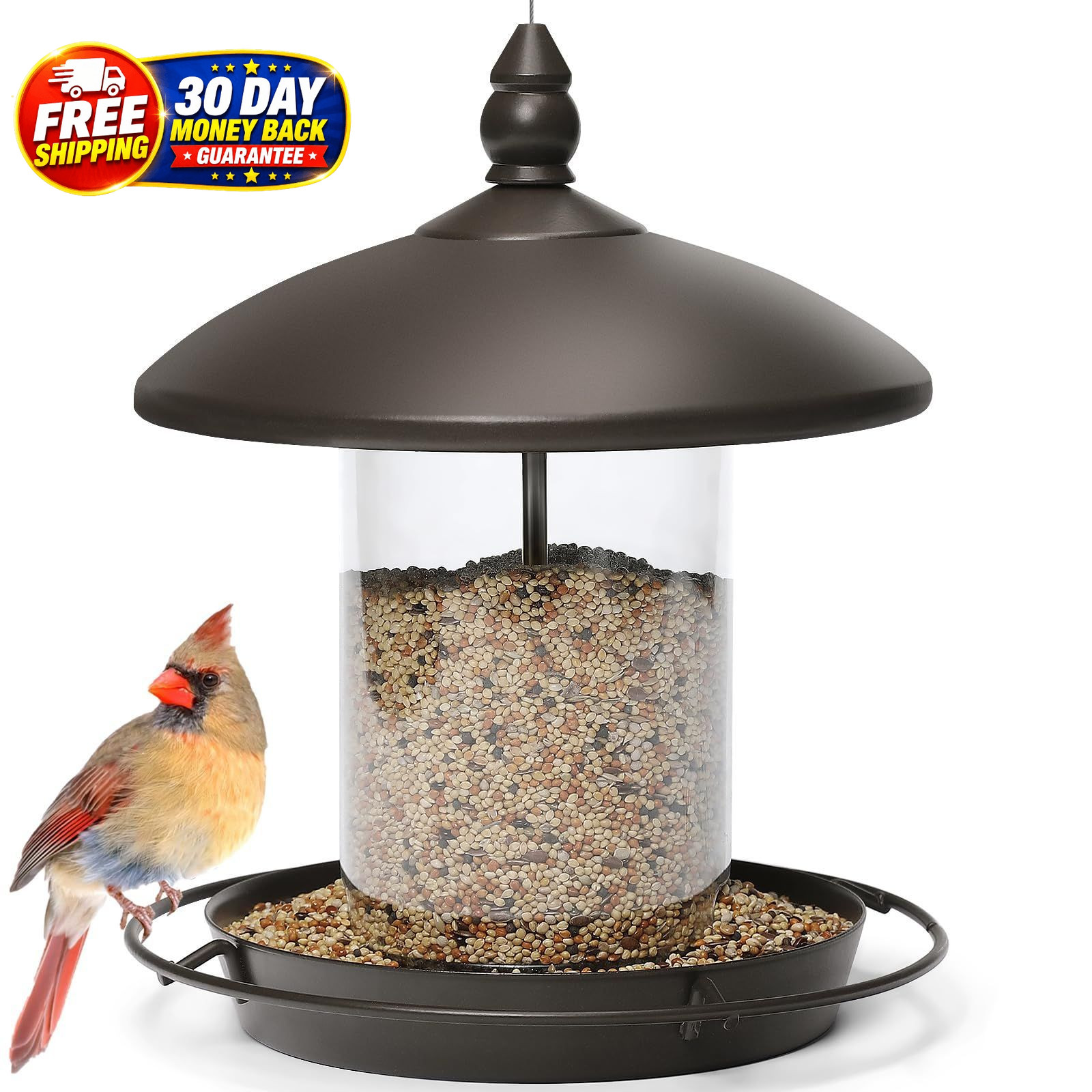 Metal Roof Bird Feeder – Chew Proof for Outdoor Hanging 1.7lb:Bronze