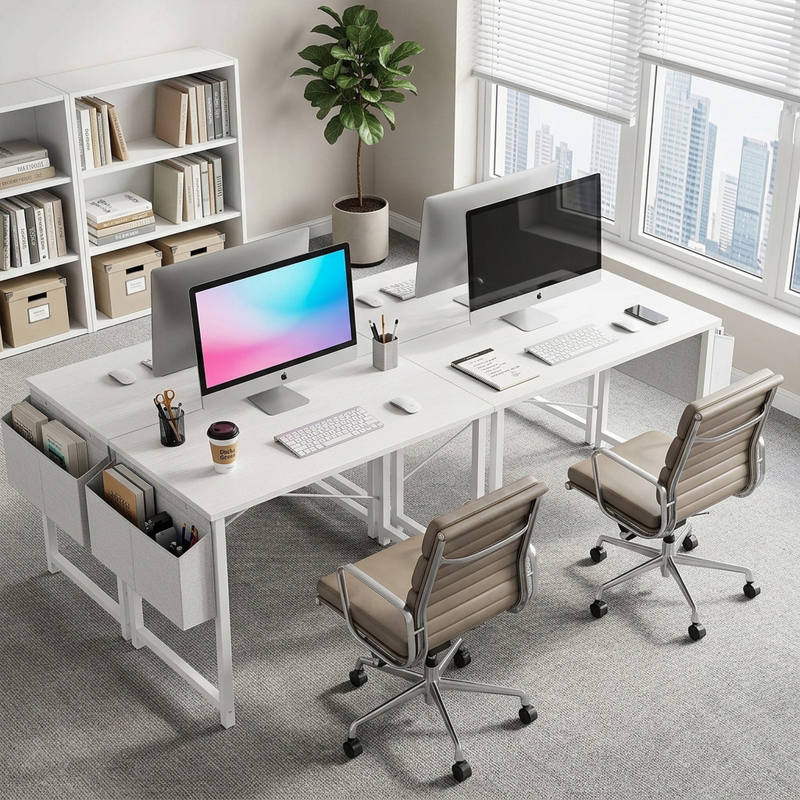 31-55 Inch Modern Computer Desk w/Storage Bag&Hook,Home Office Study Write Table