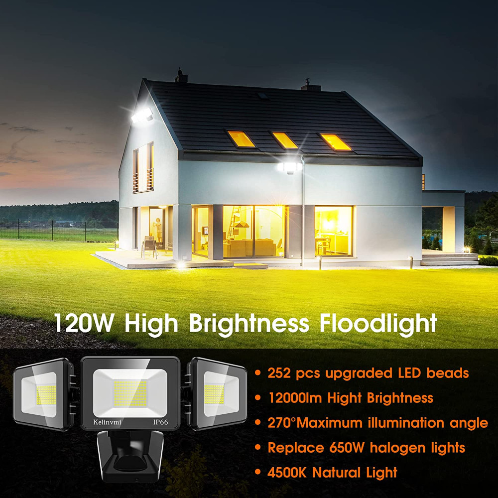 120W LED Flood Light Outdoor Security 12000lm High Brightnes 4500K Natural Light
