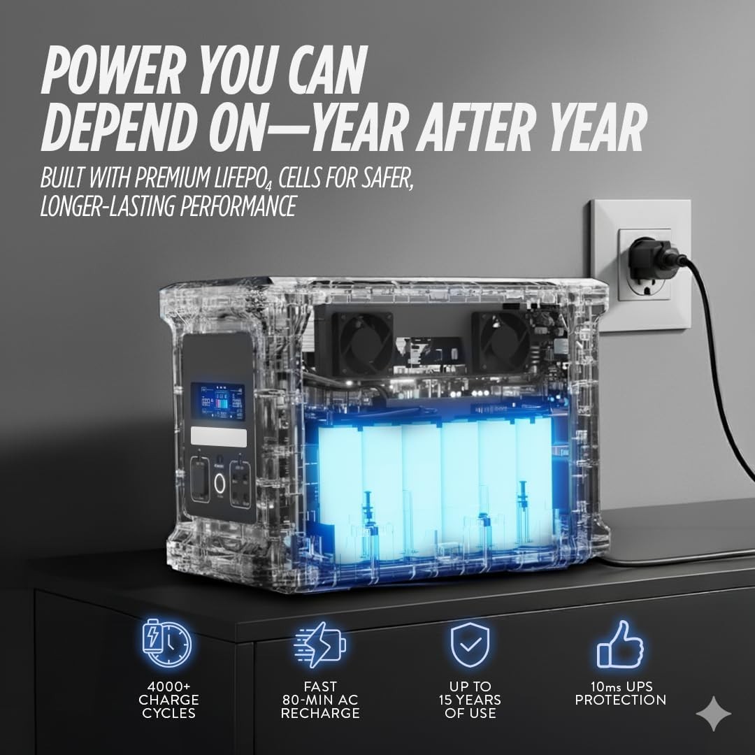 Solar Portable Generator, EP1800W 1536Wh Battery Bank, LiFePO4, UPS App-Control