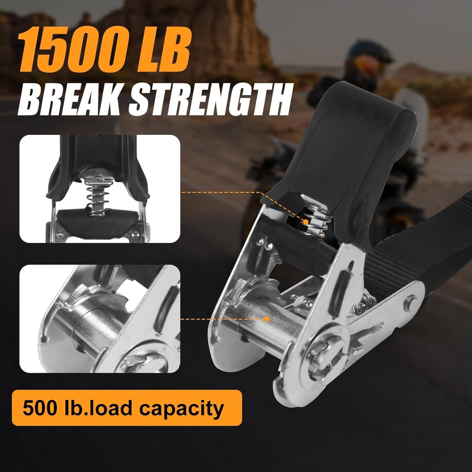 Rhino USA Retractable Ratchet Straps (4-Pack) – 1 Inch x 15 Feet (1,650lb Break