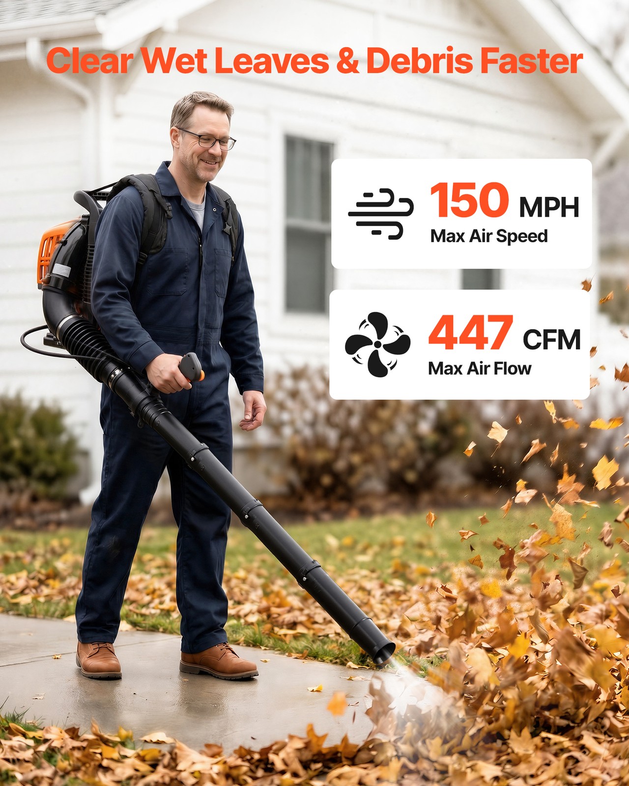 VEVOR Backpack Leaf Blower 43CC 2-Stroke Gas Powered Leaf Blower 447CFM 150MPH