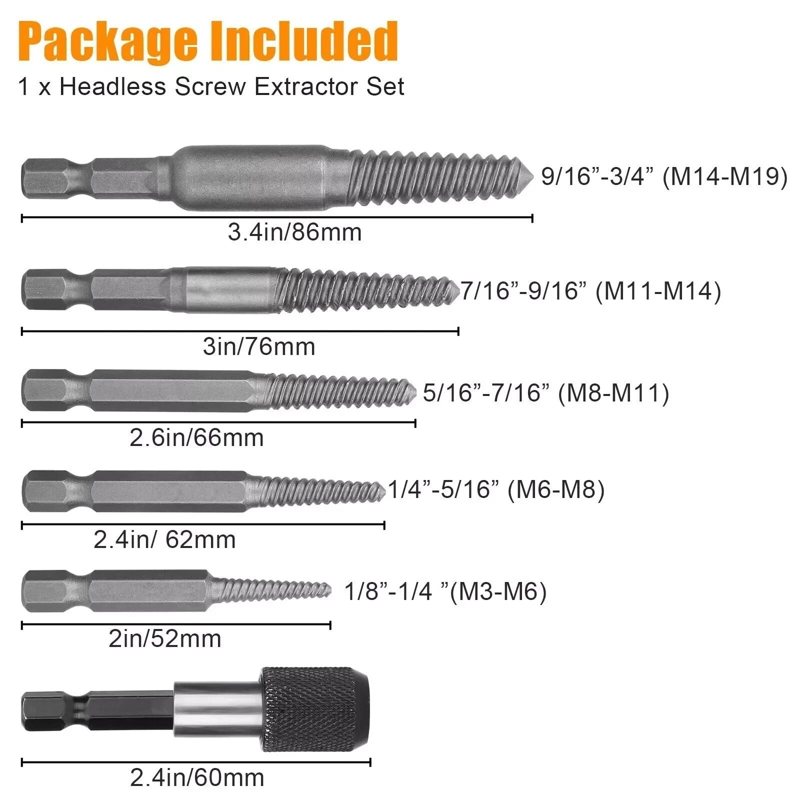 12Pcs Stud Screw Extractor Remover 1/4 Inch Hex Shank Damaged Bolt Easy Out-Sets