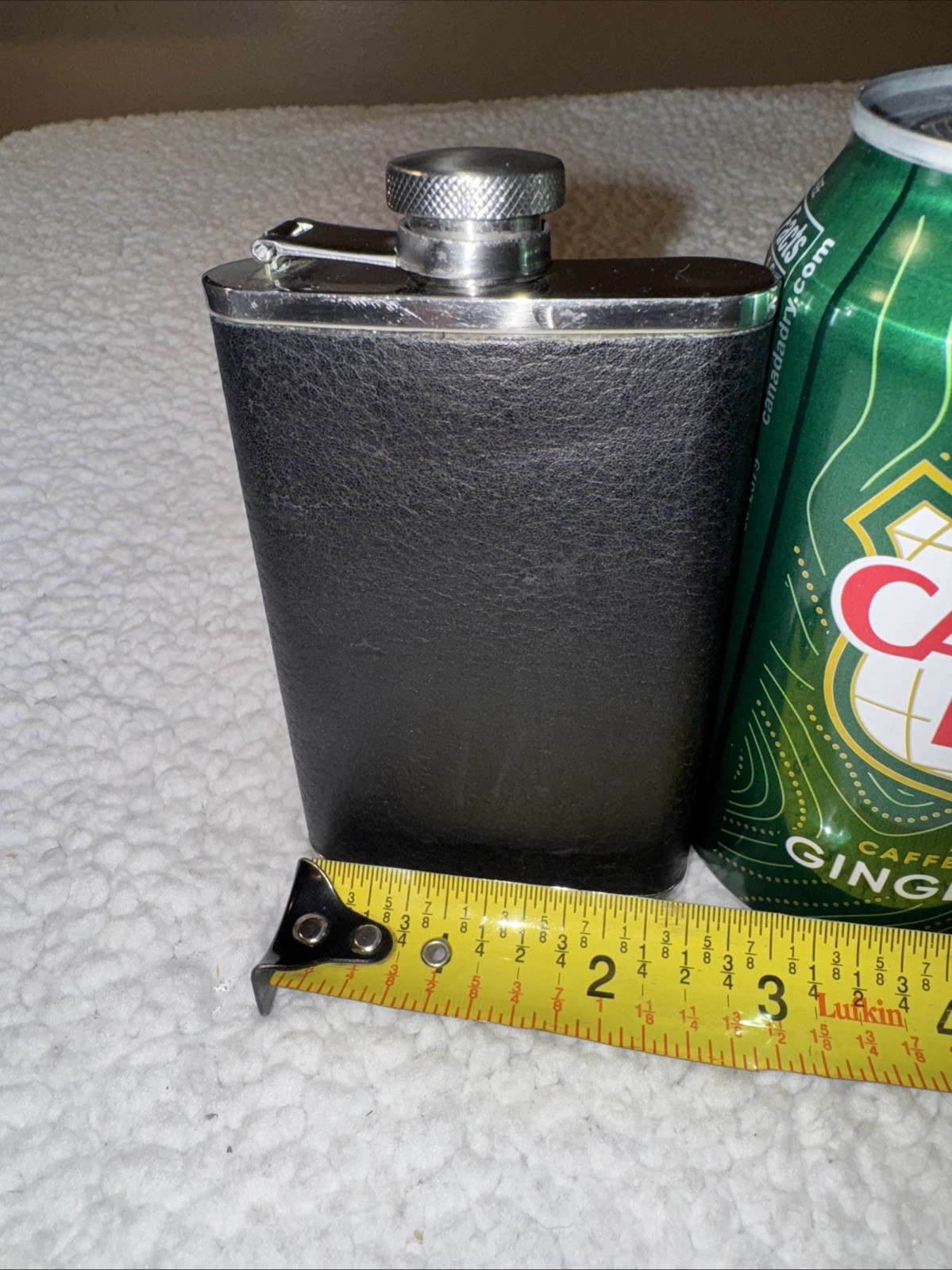 Wilsons Leather Wrapped Flask. Black Stainless Steel 18-8 3 1/2oz VG Con.