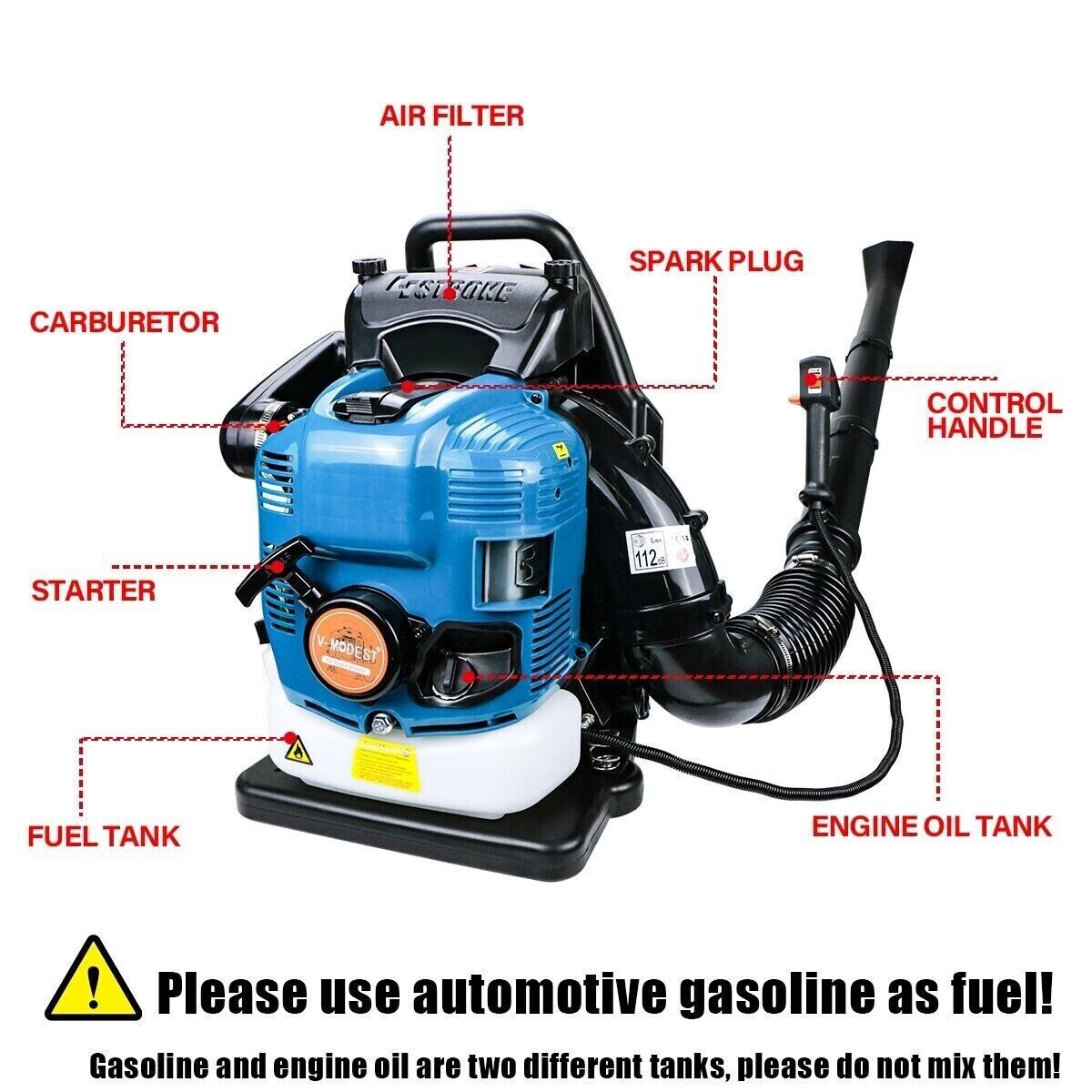 2 Stroke/4 Stroke Backpack Leaf Blower Gas Powered Snow Blower 75.6CC 706CFM