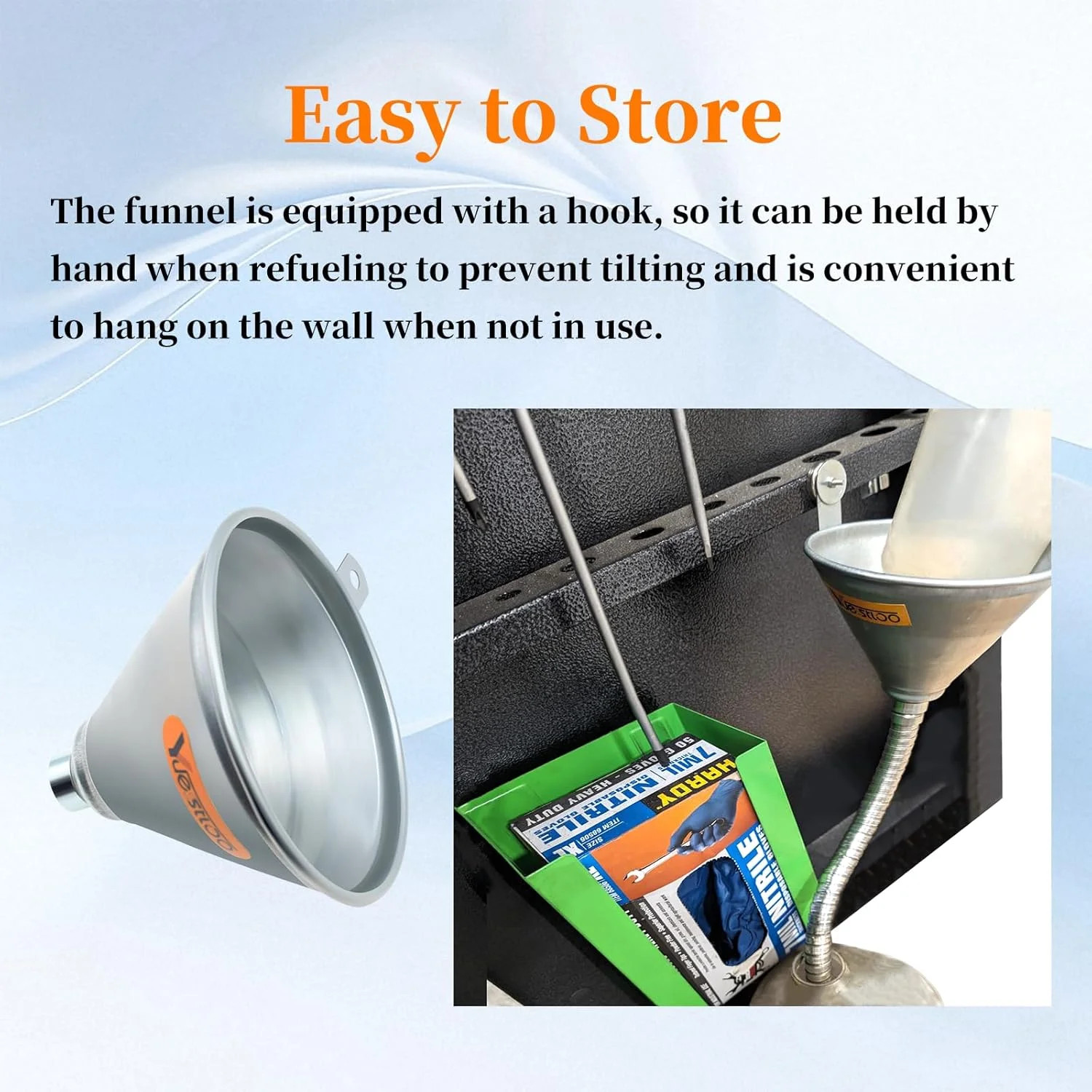 27.56″ Steel Bendable Spout Funnel with Filter for All Automotive Oils, Metal Fl
