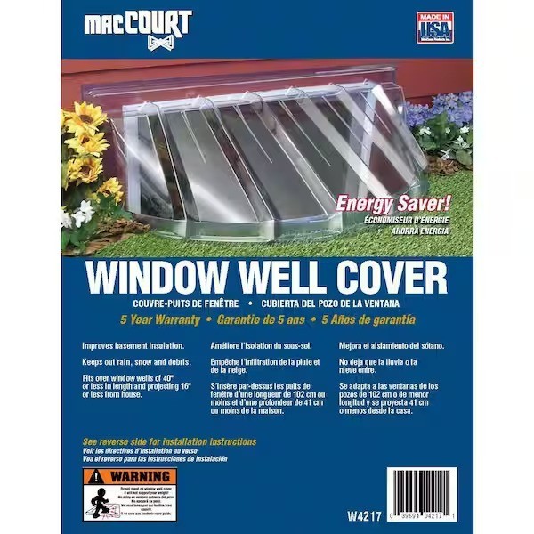 Polyethylene Bubble Window Well Cover 42 x 15 in Lightweight Reversible Clear