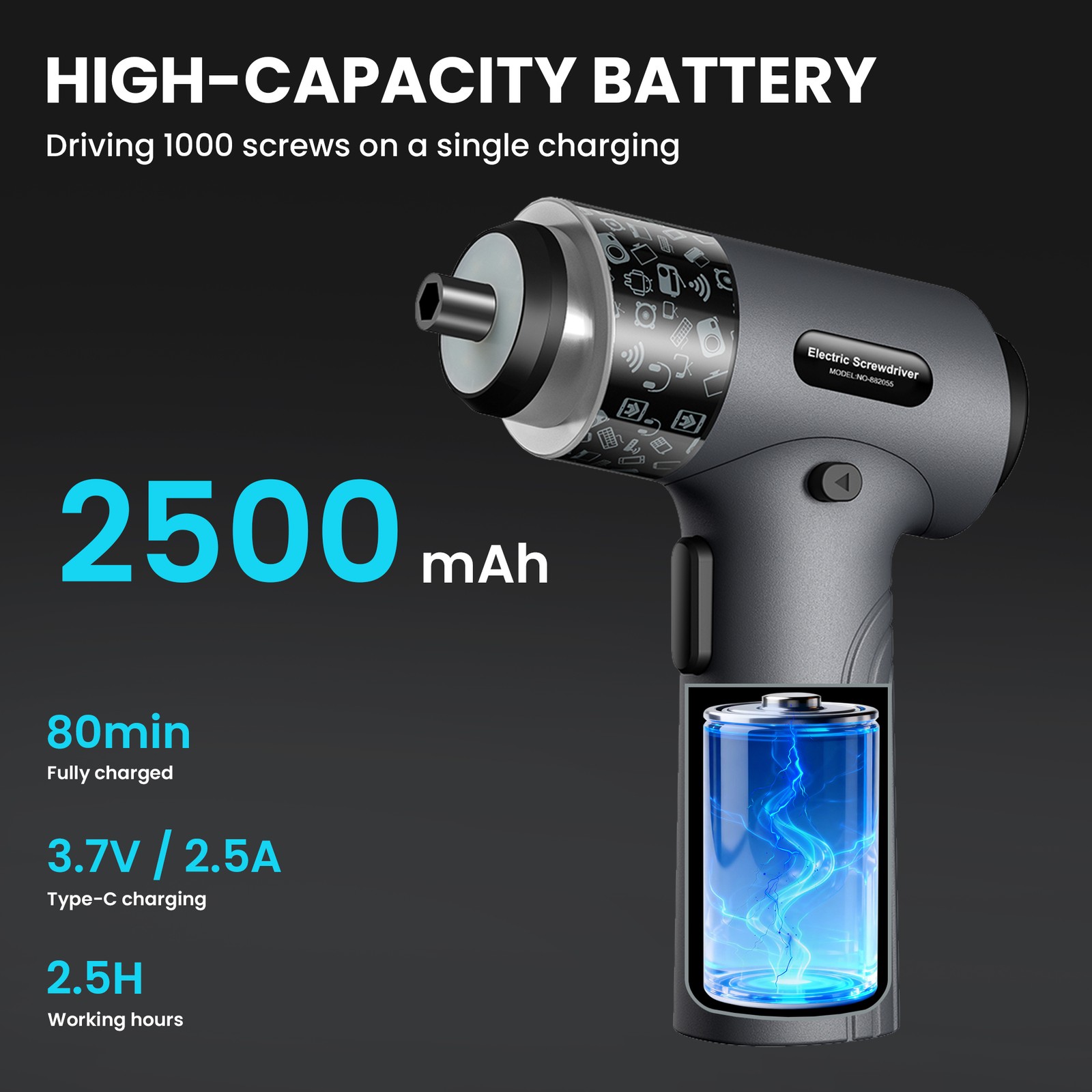 ANXTECH 3.7V Cordless Electric Screwdriver Set Screw Gun Tool with LED Light