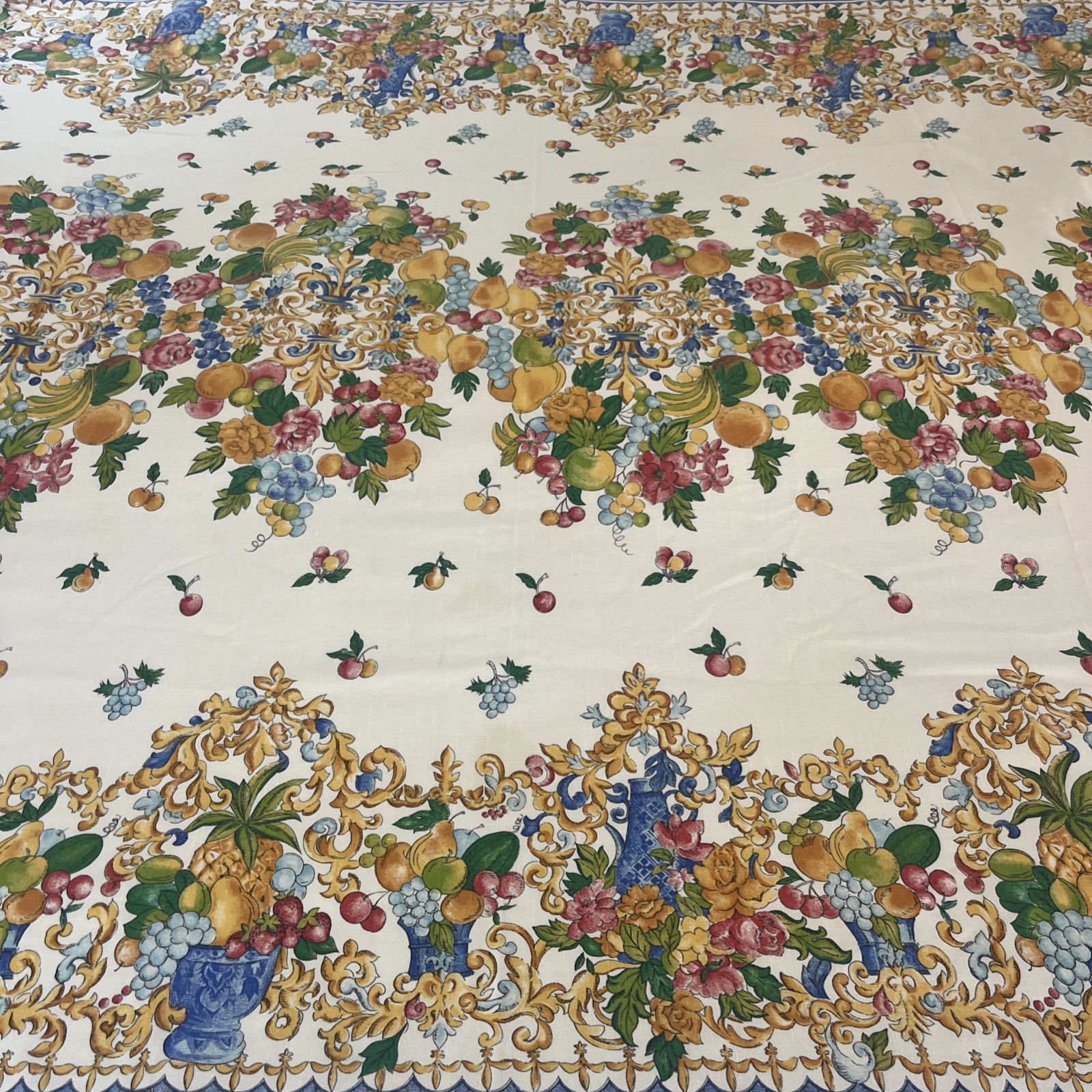 Renaissance-style Rectangular TABLECLOTH SCROLL & FRUITS 60x 78”