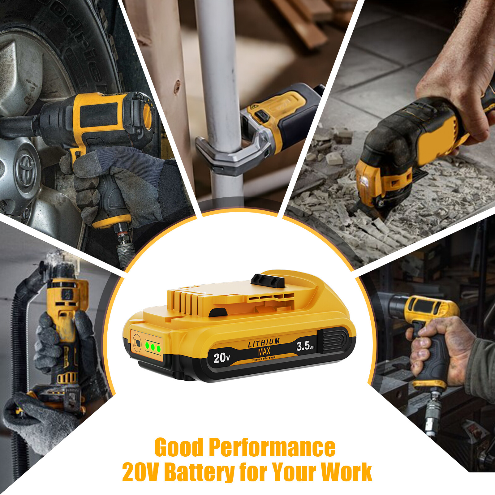 Battery / Charger / LED Work Light For DeWalt 20V 20 Volt Max Lithium DCB204-2