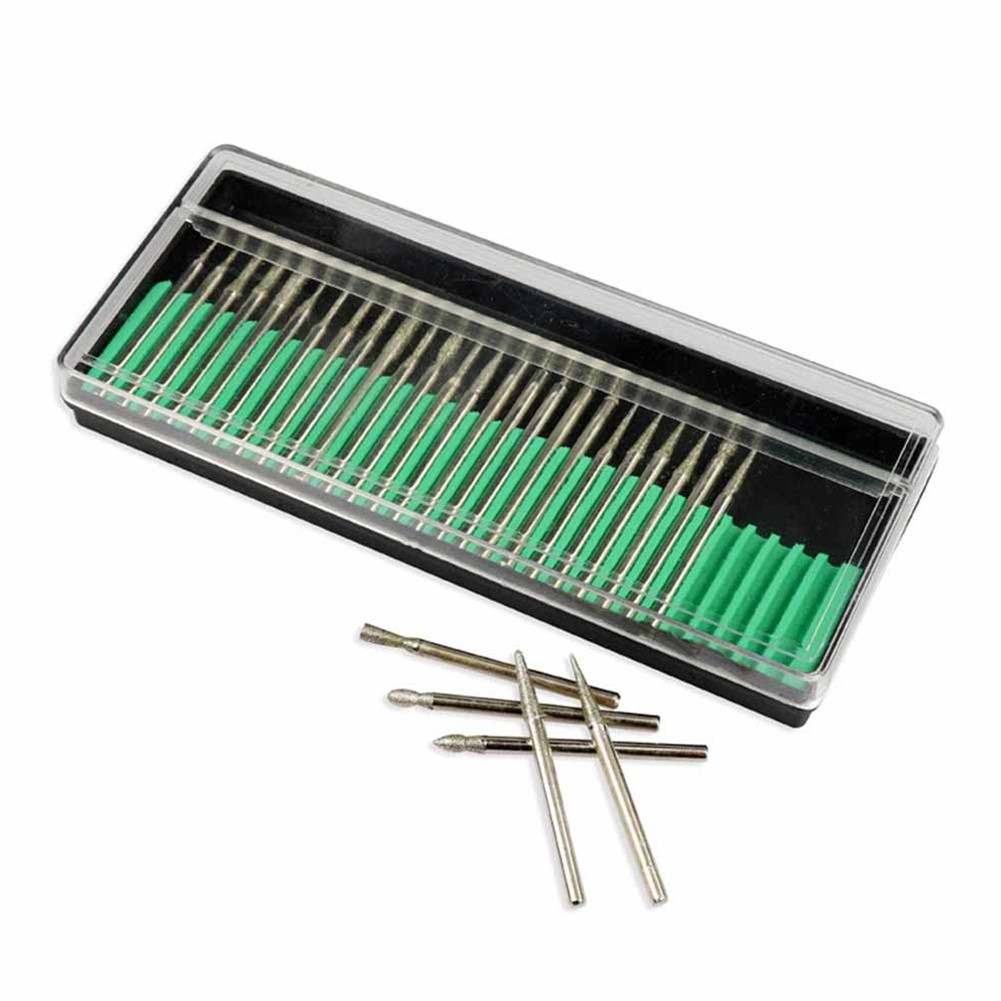 30pcs 2.35mm Shank Diamond Burs Set With Box For Electric Grinder Power Tools