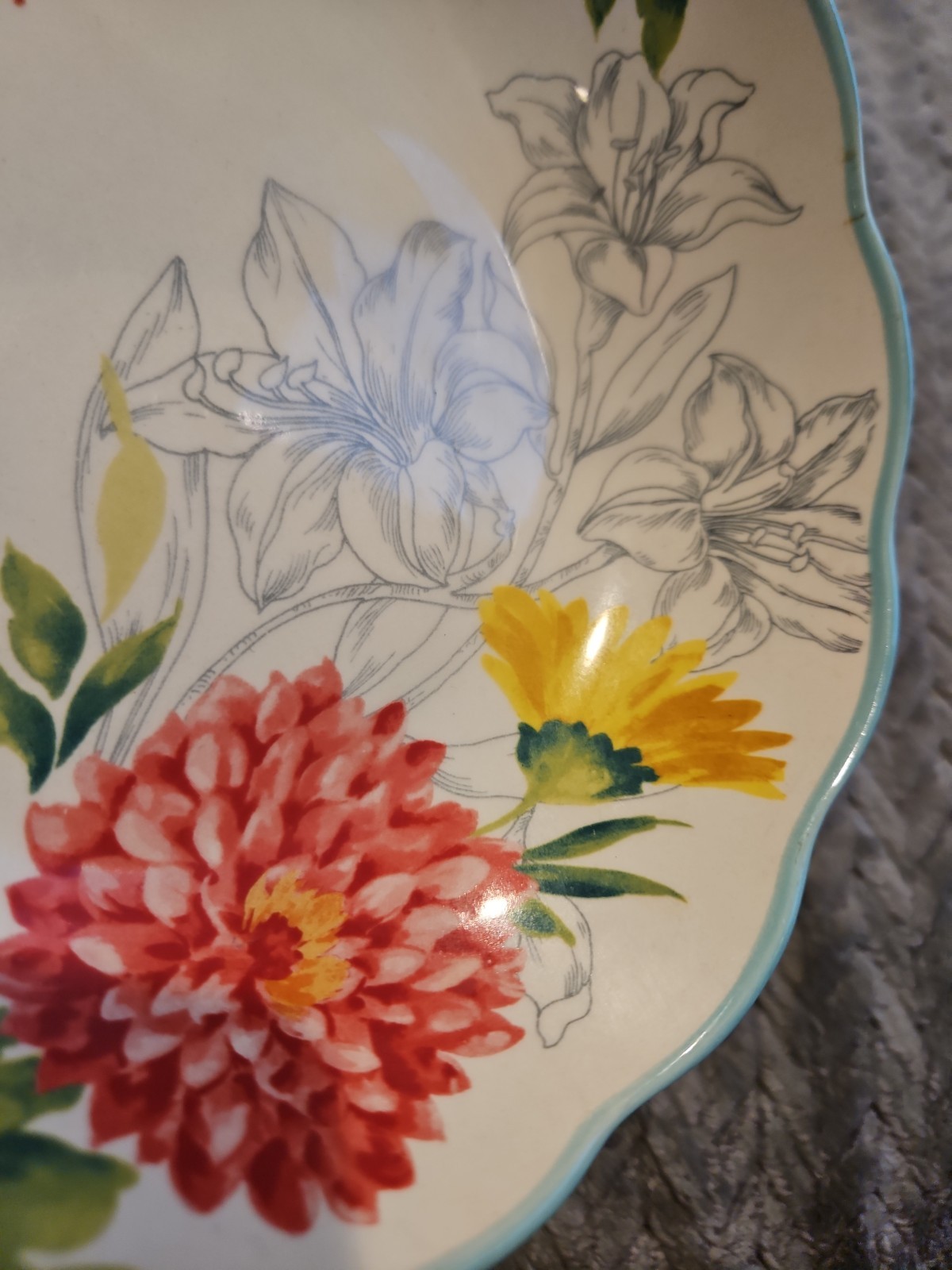 The Pioneer Woman Pasta Bowl Blooming Bouquet 7.5in Teal Floral Stoneware NEW