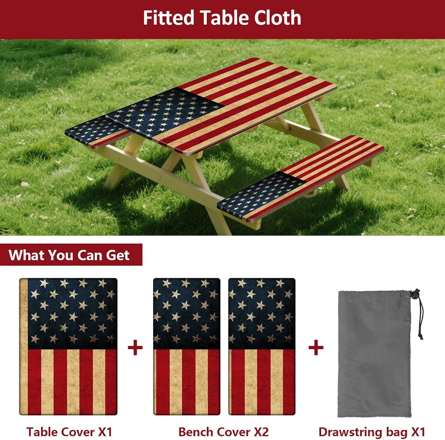 Picnic Table Cover with Bench Covers 6FT 3PCS Camping Essentials Waterproof 72″