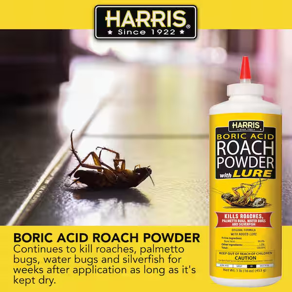 HARRIS Boric Acid Roach and Silverfish Killer Powder w/Lure for Insects (16oz)..