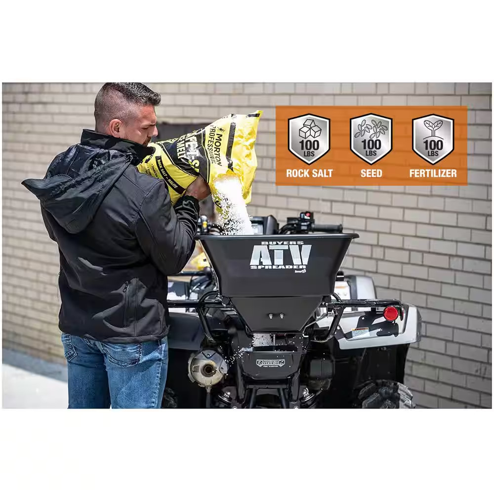 100 Lbs. Capacity ATV Mounted All Purpose Broadcast Spreader for Rock Salt, Feed