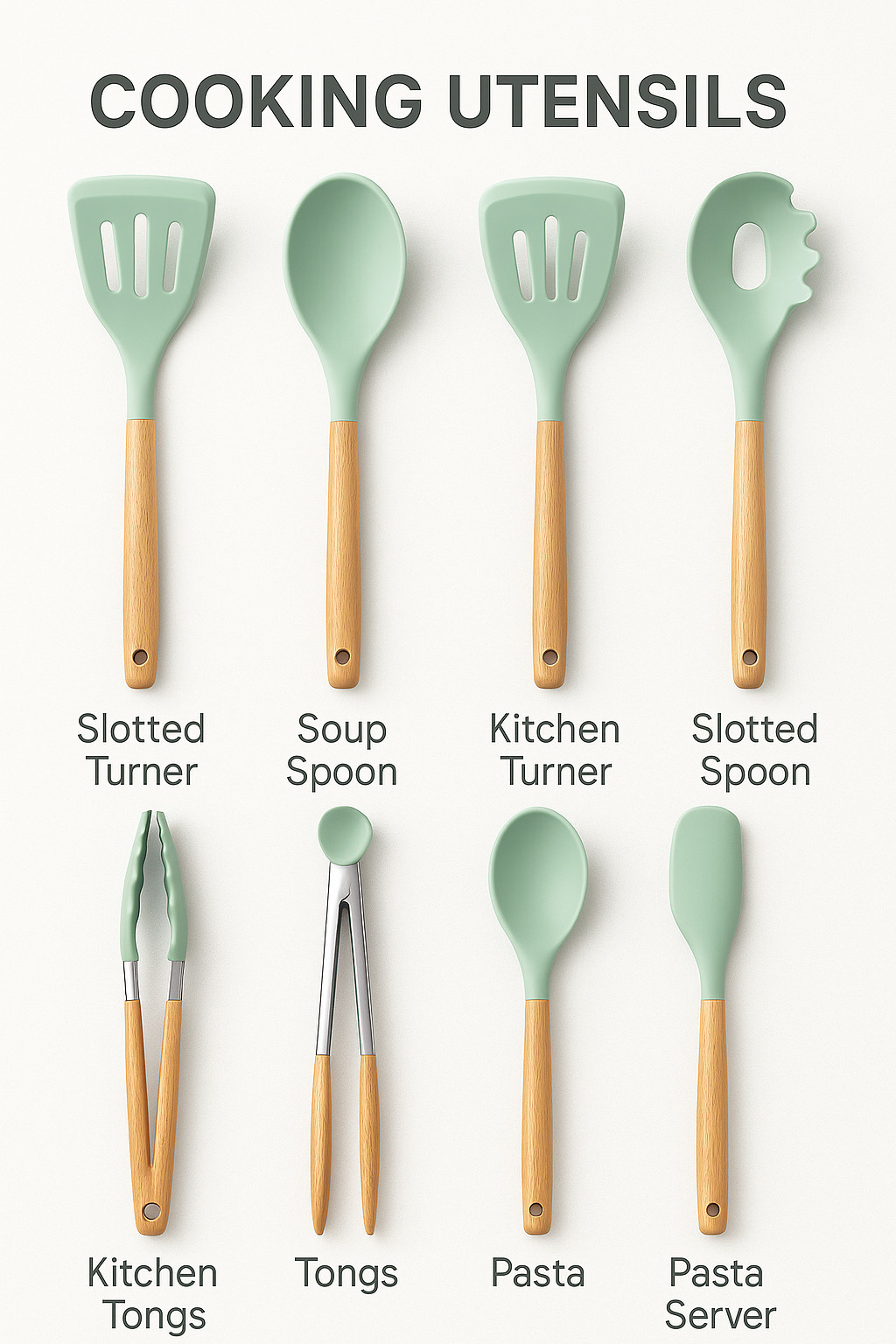 12 PCS Silicone Kitchenware Utensil Set with Wooden Handle & Holder Green