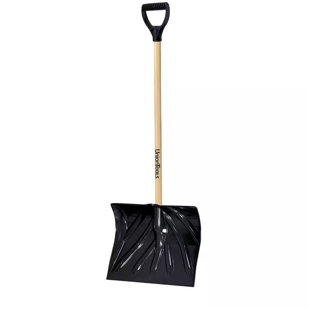 37.18 In. Wood Handle and Plastic Blade D-Grip Snow Shovel and Pusher
