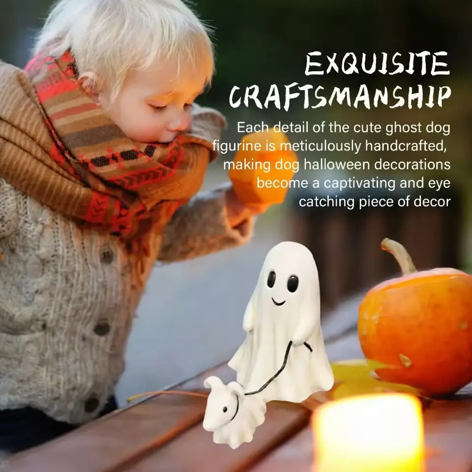 9.8 in Halloween Goblin And Ghoul Ghost Walking Dog Spooky Ghost Dog Figurine