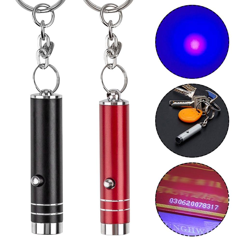 2X Mini UV LED Blacklight Light Flashlight Keychain Cash Inspection Lamp Torch