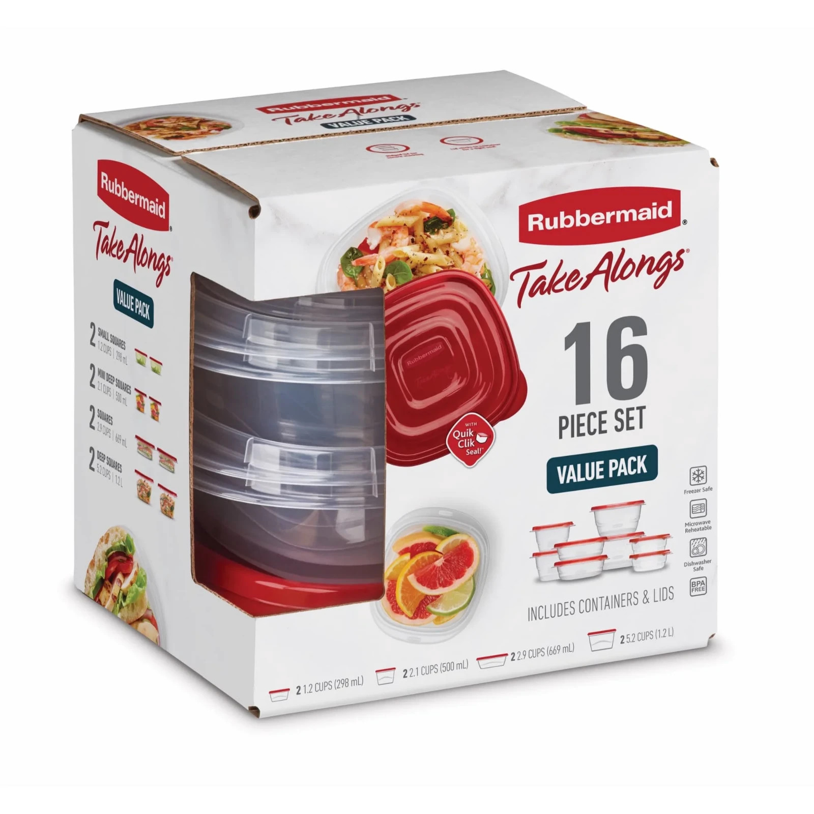 Rubbermaid TakeAlongs Food Storage Containers, 16 Piece Set