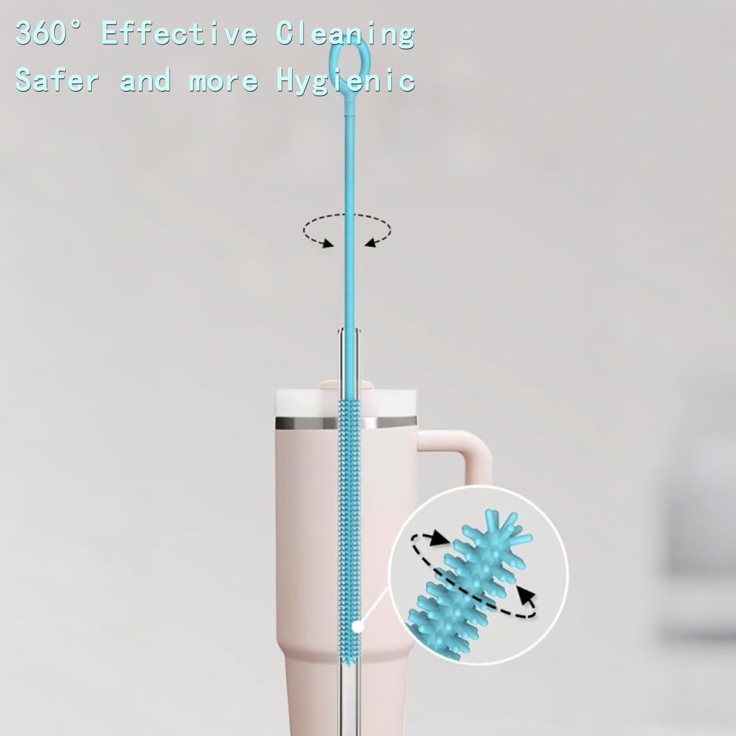 Silicone Straw Cleaner Brush, Reusable, Extra Long for Cleaning Tumbler, Handle