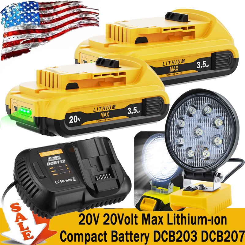 Battery / Charger / LED Work Light For DeWalt 20V 20 Volt Max Lithium DCB204-2