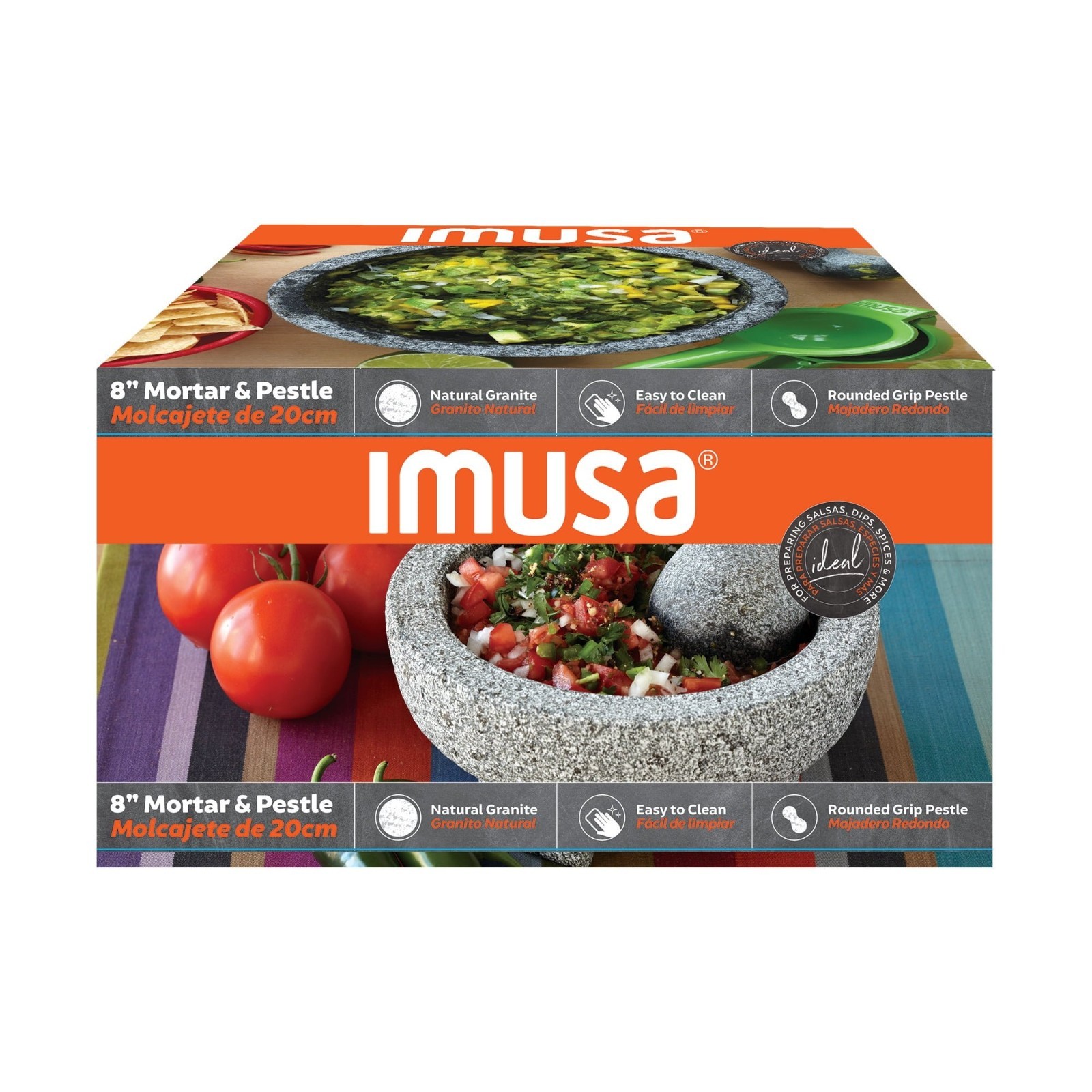 IMUSA 8in Granite Molcajete Authentic Mexican Mortar and Pestle 8-Inch