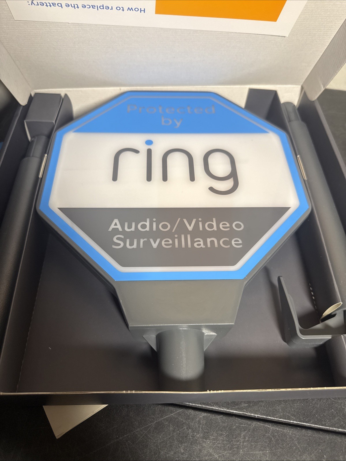 Ring Solar Security Sign Solar Powered Security Illuminated Sign New Open Box