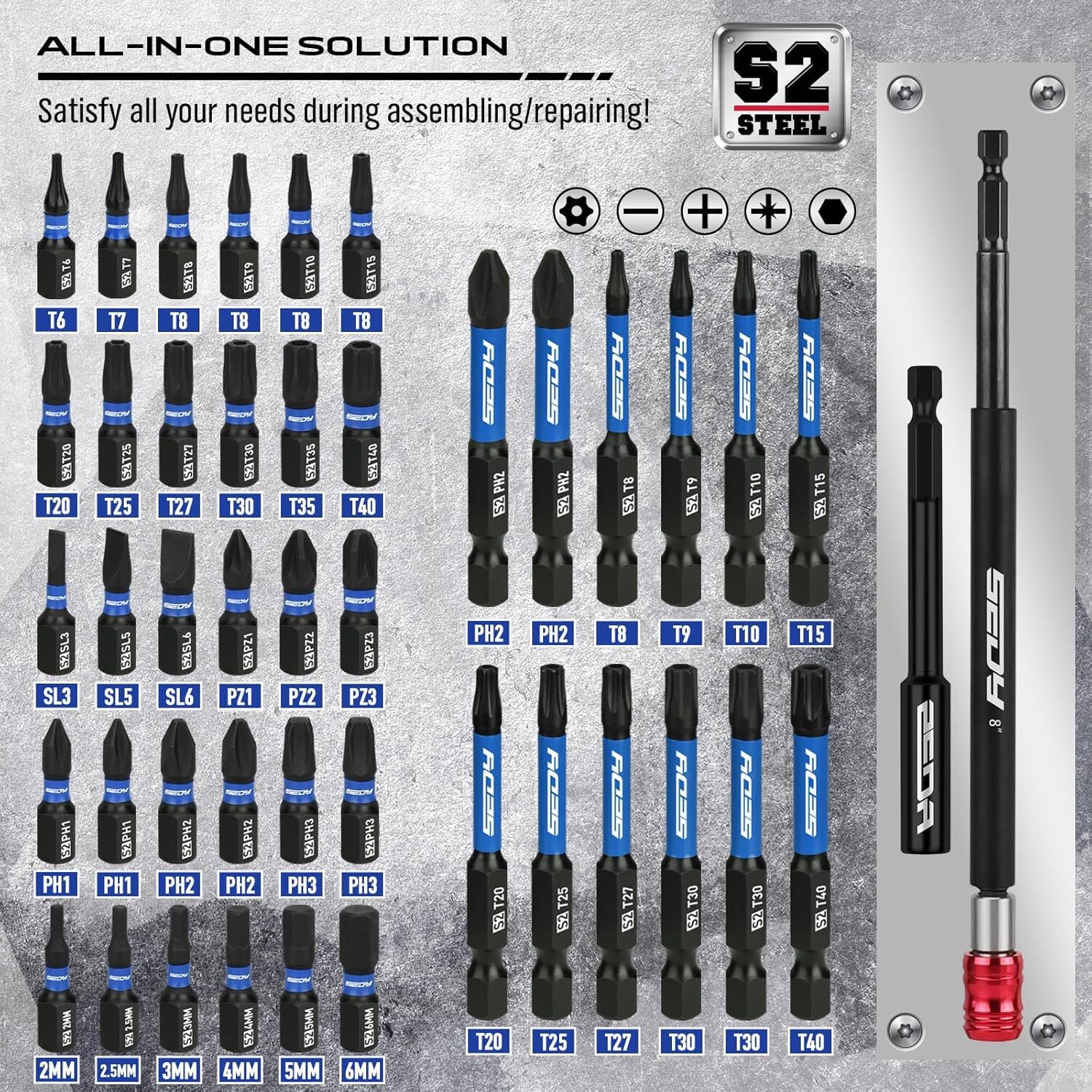 41-Piece Premium 1/4″ Drive Magnetic Impact Nut Driver Set Metric & SAE Standard