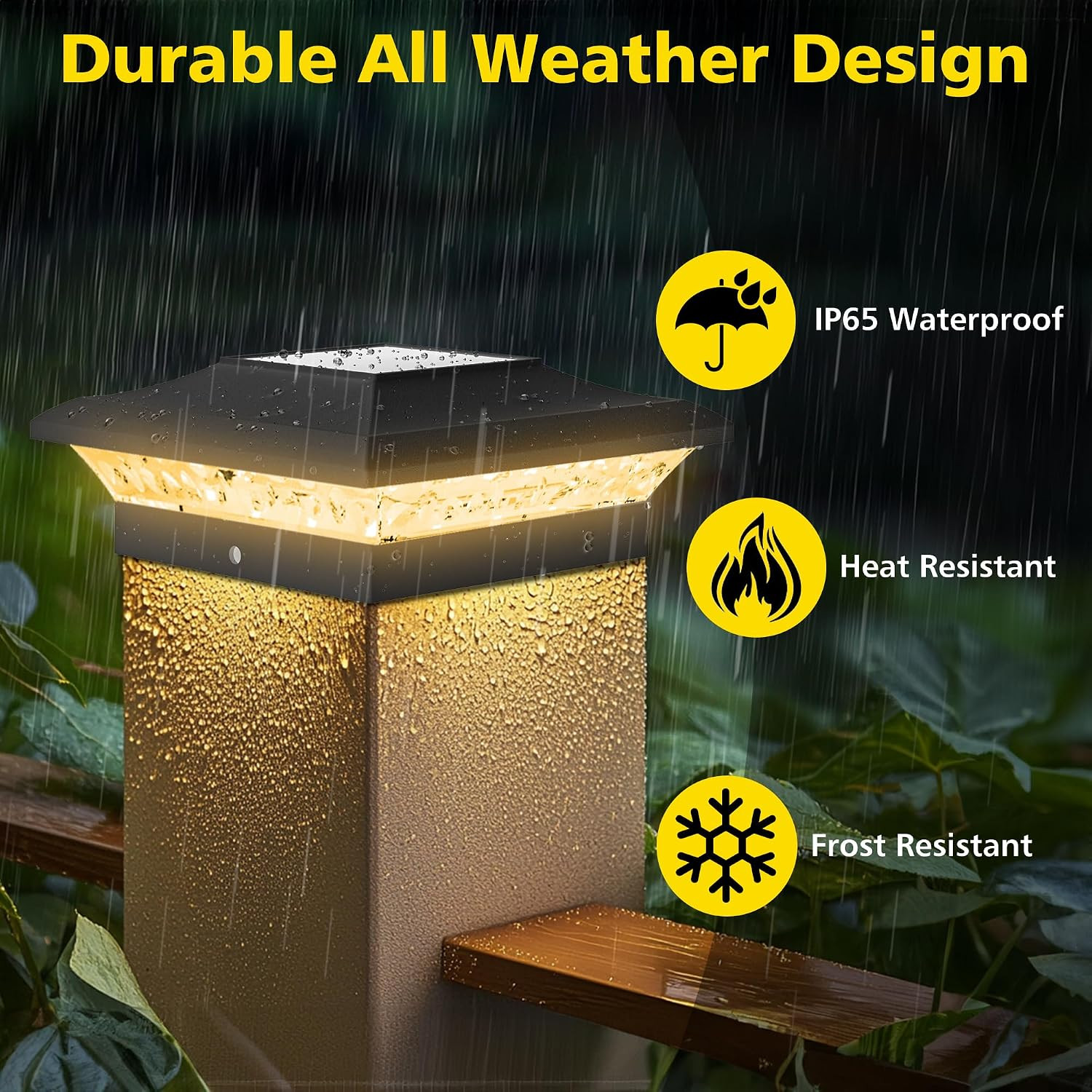 T-SUN Solar Post Cap Lights with Auto-Change Colors- for Vinyl/Wooden Posts IP65