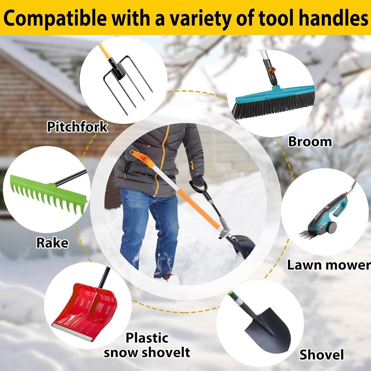 Universal Snow Shovel Handle, Back Saver Handle Attachment for Snow Shovel Gray